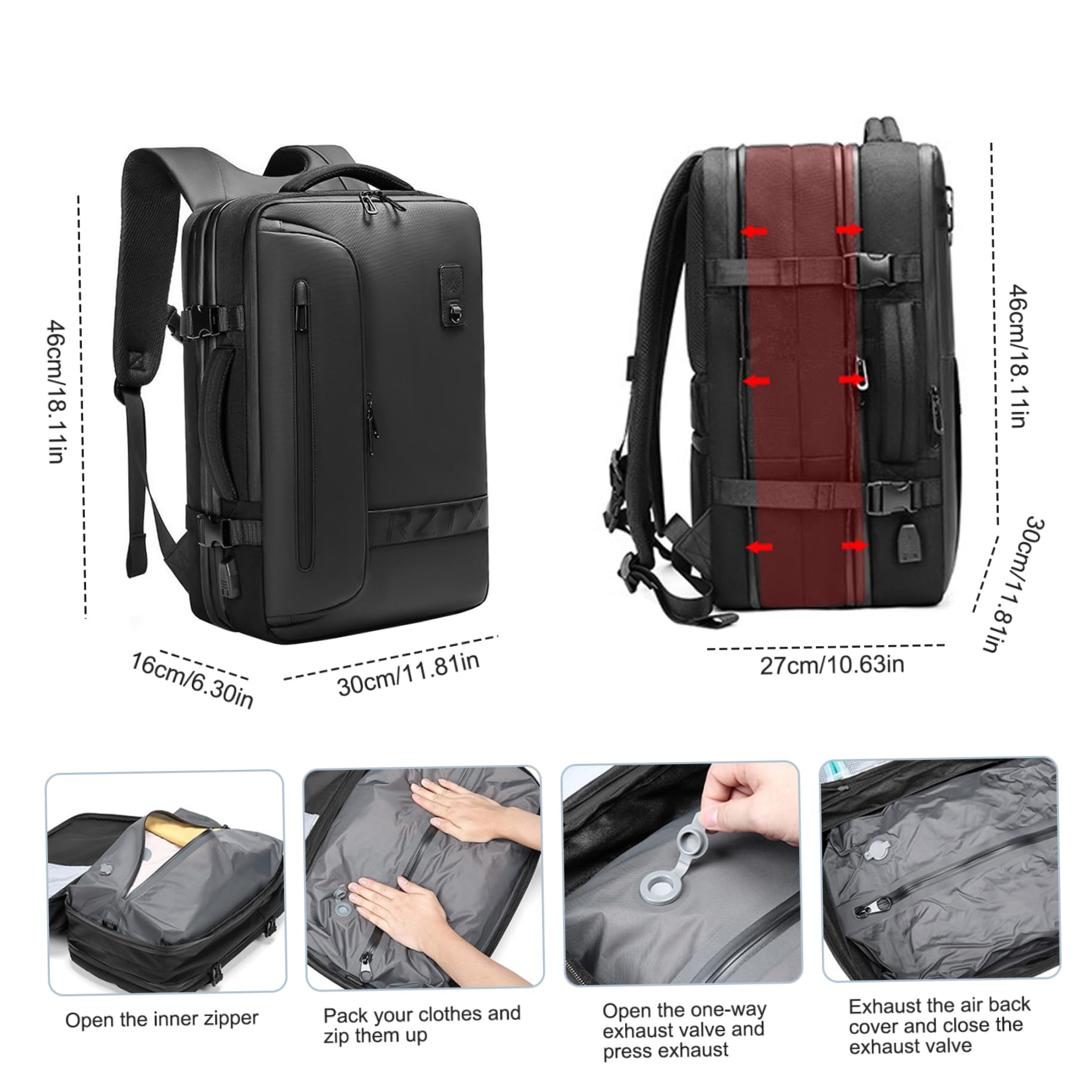 22L-45L Vacuum Compression Travel Backpack - Lightweight Carry On Luggage with Multiple Pockets for Airplane, Camping & Weekend Trips | Water-Resistant Cabin Bag for Men & Women