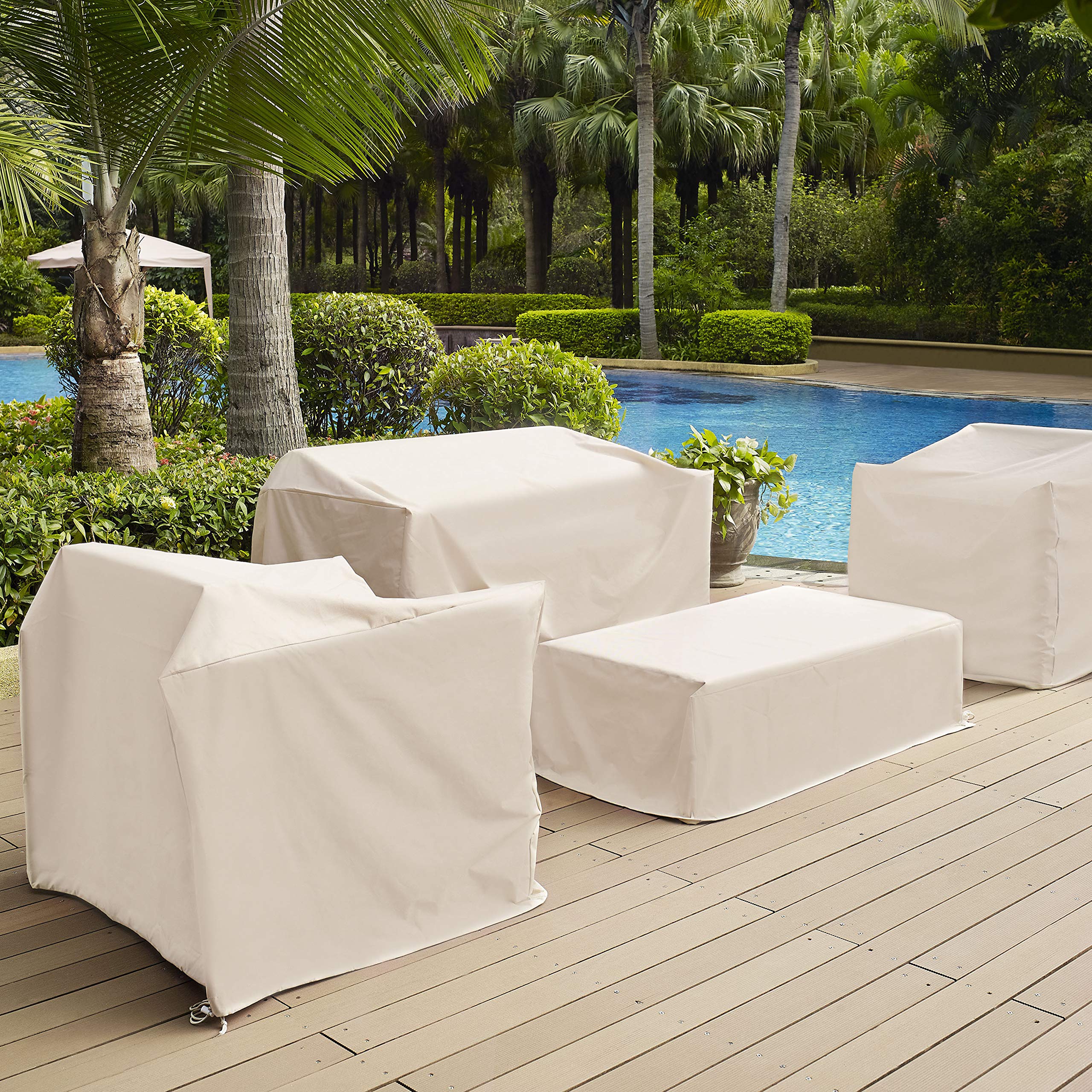 Waterproof 4-Piece Patio Furniture Cover Set for Outdoor Chairs, Loveseat & Table - Tan | All-Weather Protection for Backyard, Deck & Garden Furniture | Crosley Furniture