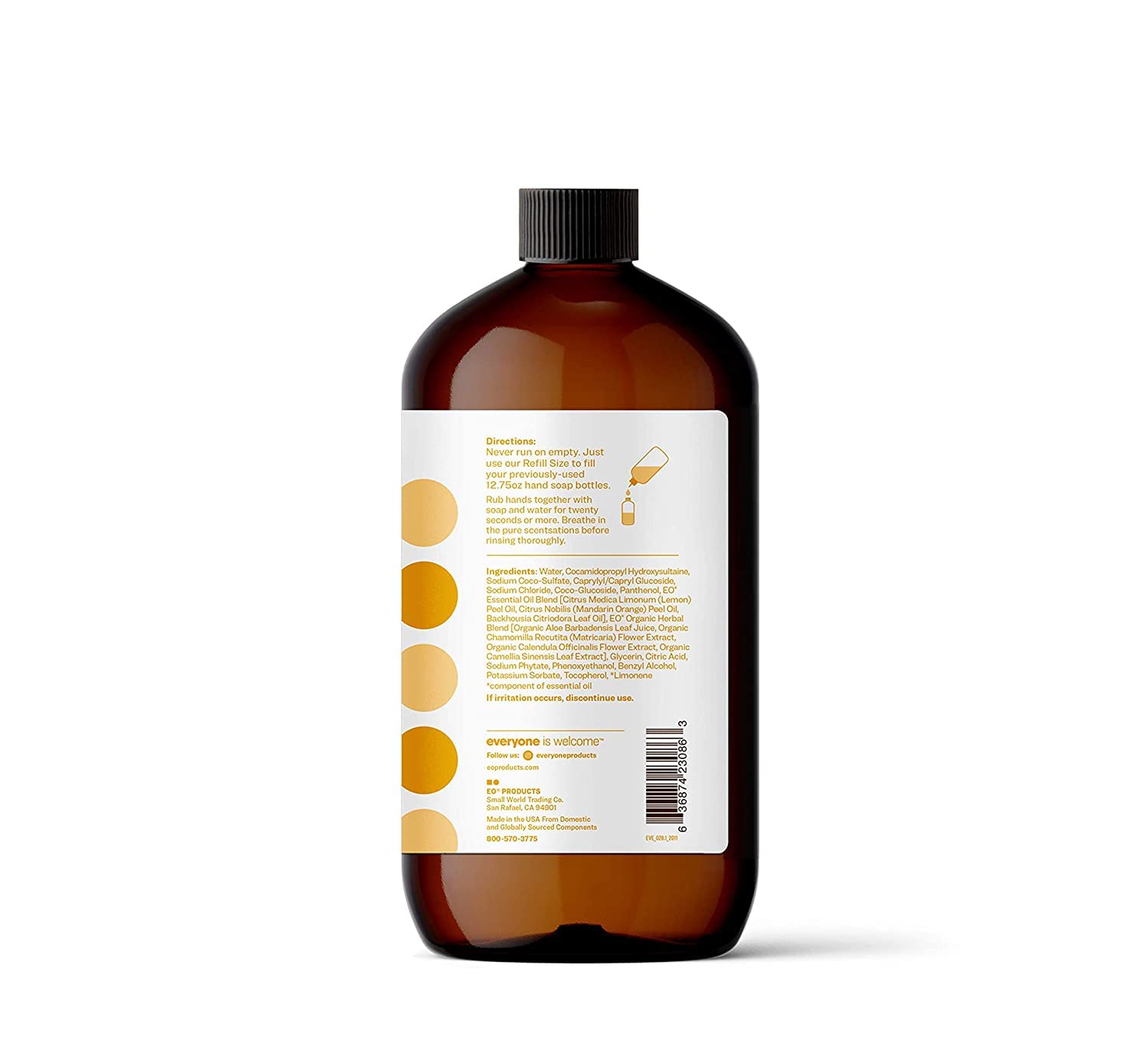 Meyer Lemon & Mandarin Hand Soap Refill - 32oz (6-Pack) | Plant-Based Cleanser with Pure Essential Oils | Gentle for Daily Use in Kitchens, Bathrooms & Offices