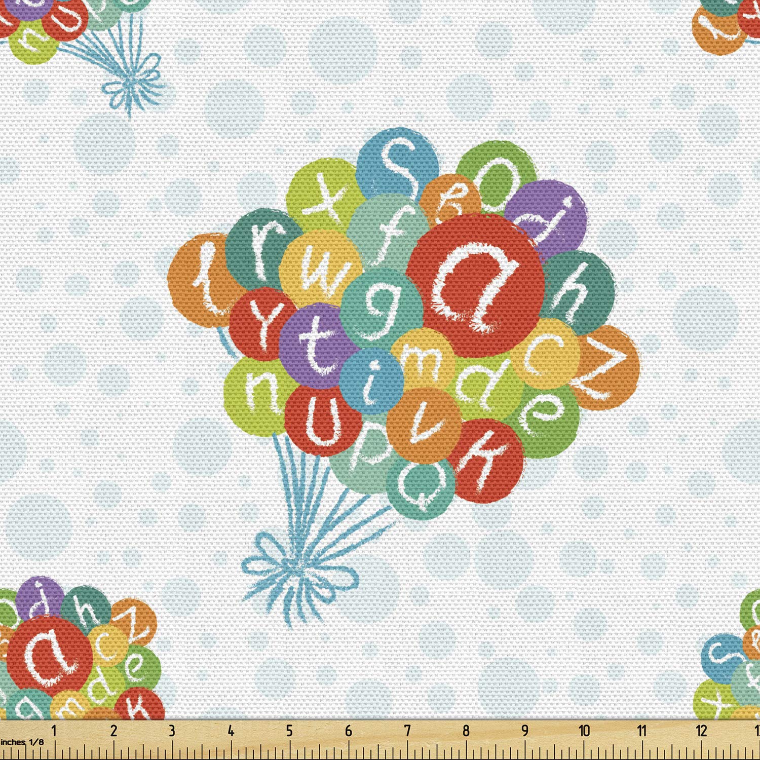 Ambesonne Alphabet Fabric by The Yard - Floating Balloons & Bubbles Print, Pale Blue Multicolor Upholstery Fabric for DIY Home Decor, Curtains & Pillow Covers (1 Yard) | Perfect for Nursery, Bedroom & Craft Projects