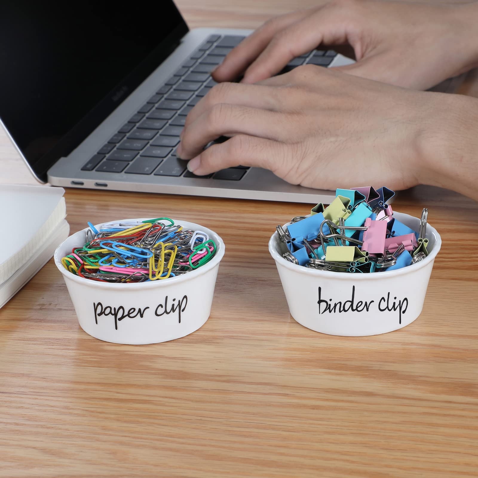 ONTUBE Ceramic Paper Clip Holder and Binder Clip Organizer Set - Stylish Office Desk Accessory for Organizing Stationery, Perfect for Home, Office, or School Use (White)