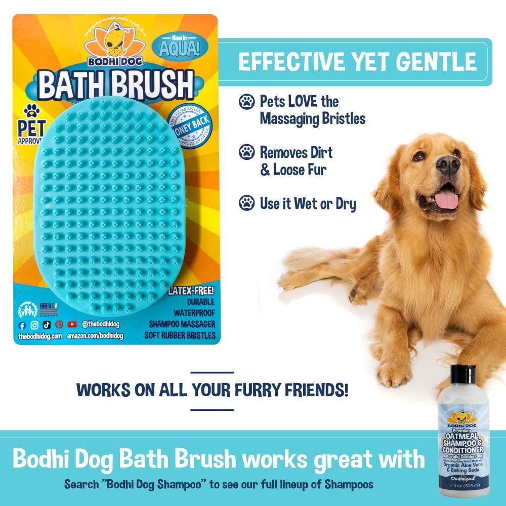 Bodhi Dog Shampoo Brush - Premium Pet Grooming Brush for Dogs & Cats - Bath Massage Brush for Long & Short Hair - Waterproof Shower Scrubber for Bathing, Cleaning & Relaxation (1 Pack, Aqua Blue) - Perfect for Home Pet Grooming, Spa Days & Veterinary Use