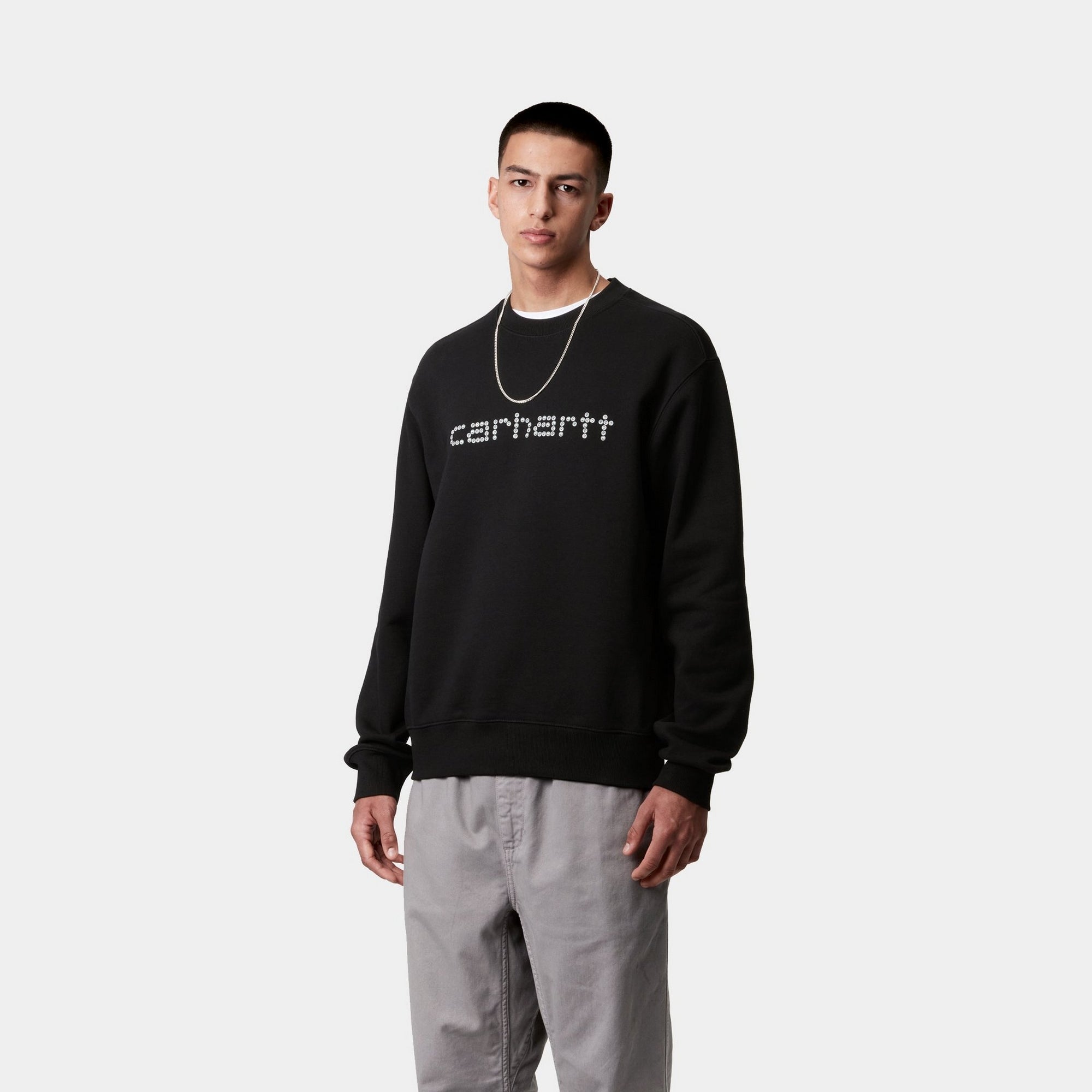 Stylish Black Rivet Script Sweatshirt for Women & Men - Cozy Pullover for Casual Outfits, Streetwear & Fall Fashion