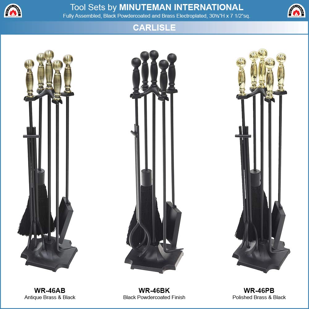 Carlisle All Black Fireplace Tool Set - 5-Piece Heavy Duty Steel Fireplace Accessories with Stand for Indoor & Outdoor Use - Perfect for Fire Pits, Wood Stoves, and Home Decor