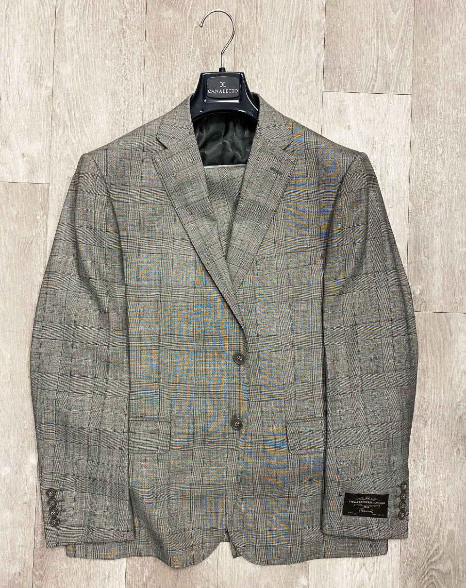Vitale Barberis Canonico Pure Wool Modern Fit Suit - Canaletto Grey Plaid CV132154/1 | 46S & 38R Sizes | Perfect for Business Meetings & Formal Events (Final Sale)
