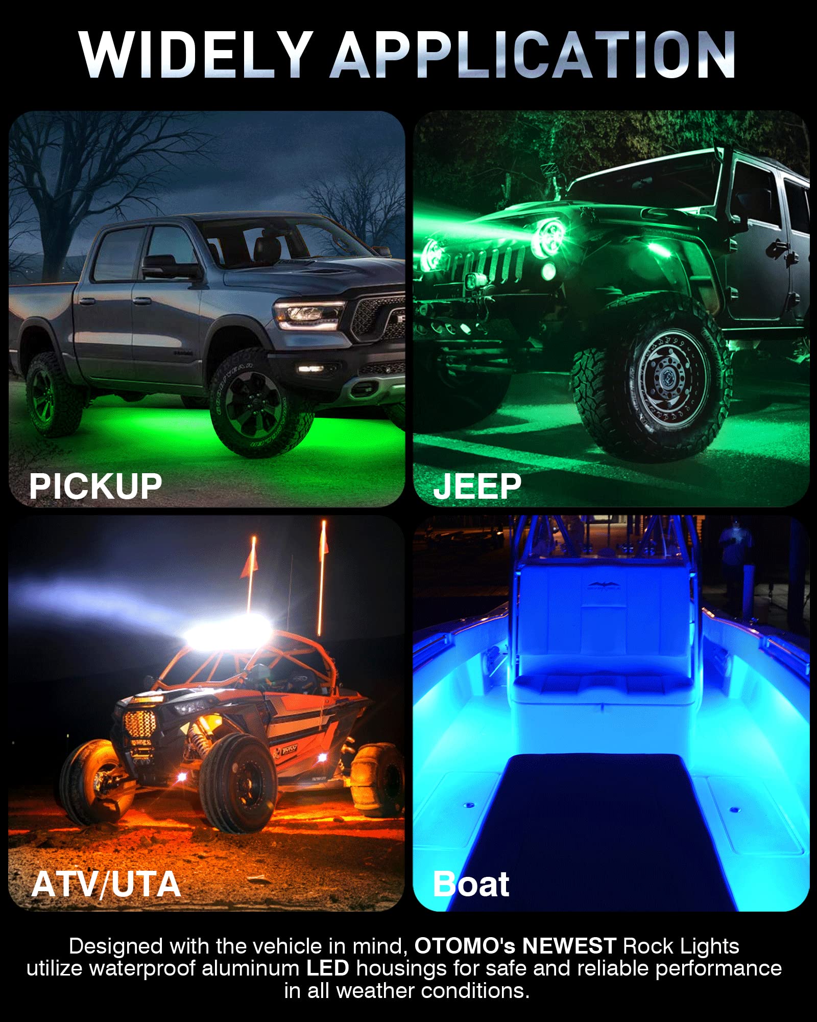 **OTOMO 12-Piece Aluminum Car LED Underglow Rock Lights Kit with APP & IR/RF Control, Music Sync, Waterproof 12V Neon Atmosphere Lighting for Off-Road, Campers, RVs – Perfect for Night Rides, Car Shows & Outdoor Adventures**