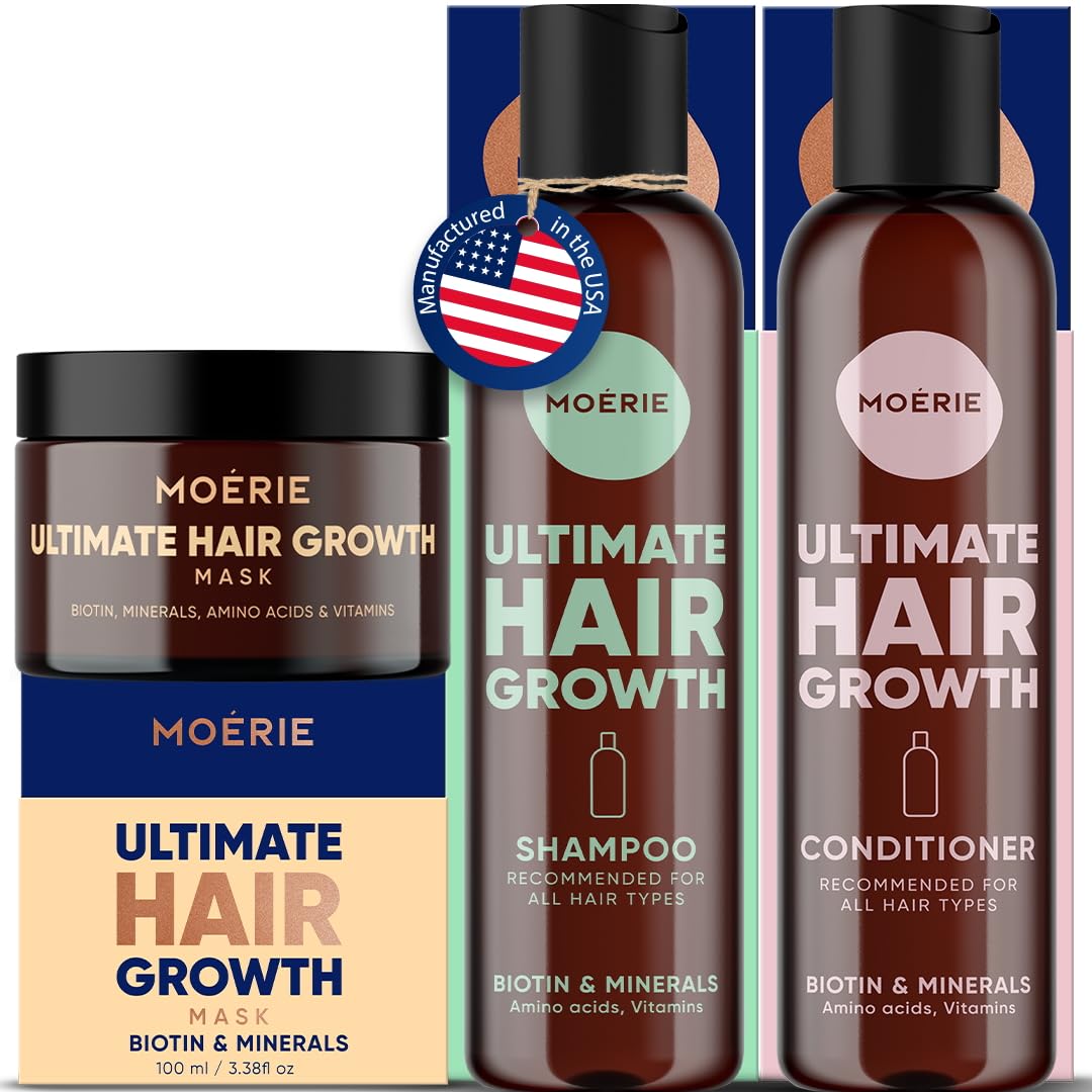 Moerie Ultimate Mineral Shampoo & Conditioner Set for Hair Growth - Vegan, Paraben-Free Formula for Longer, Thicker, Fuller Hair with Bonus Hair Mask - Perfect for Daily Hair Care & Scalp Nourishment