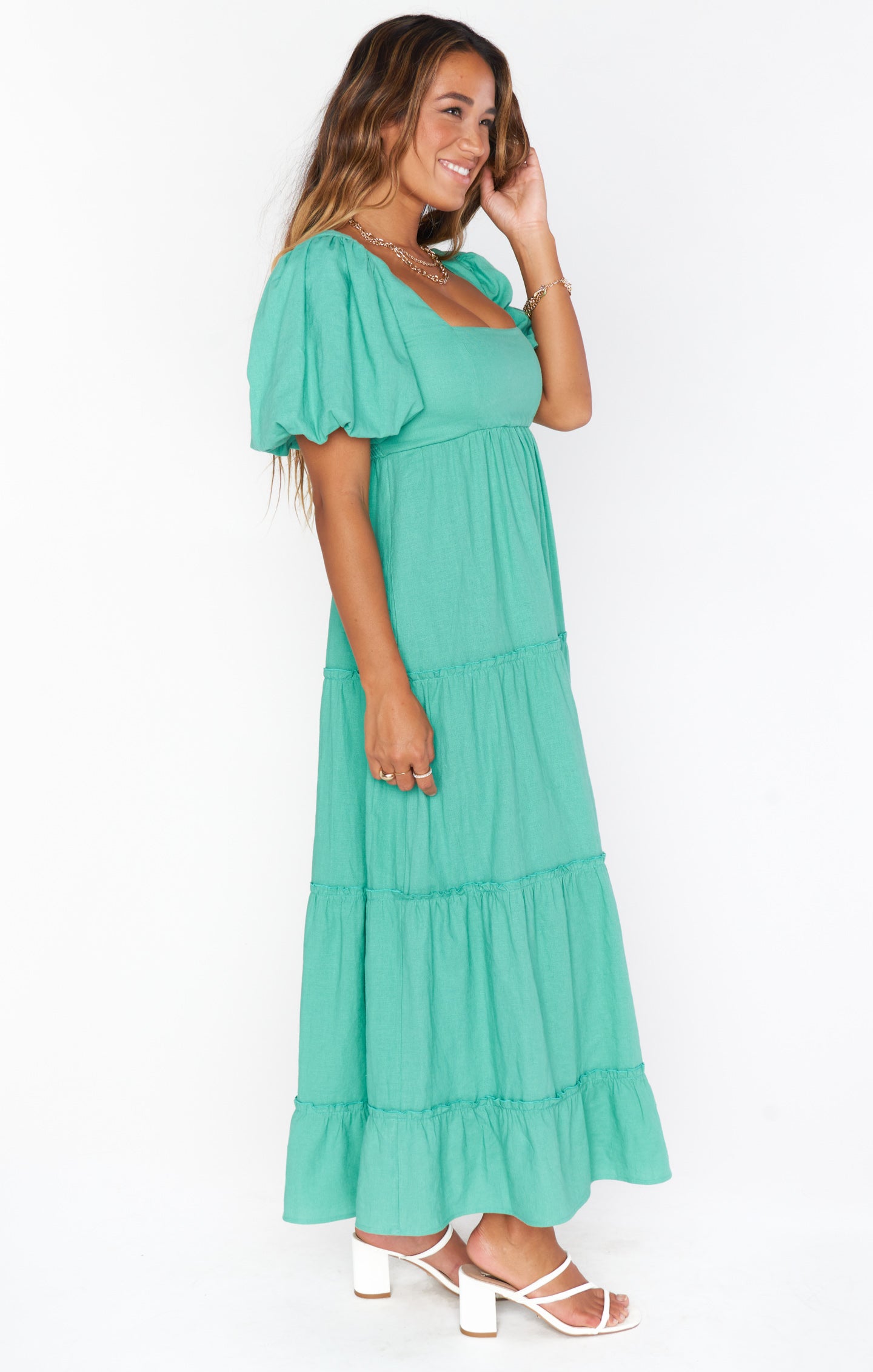 Linds Midi Dress - Parakeet Green Linen Summer Dress for Women | Perfect for Beach Vacations, Garden Parties & Casual Outings