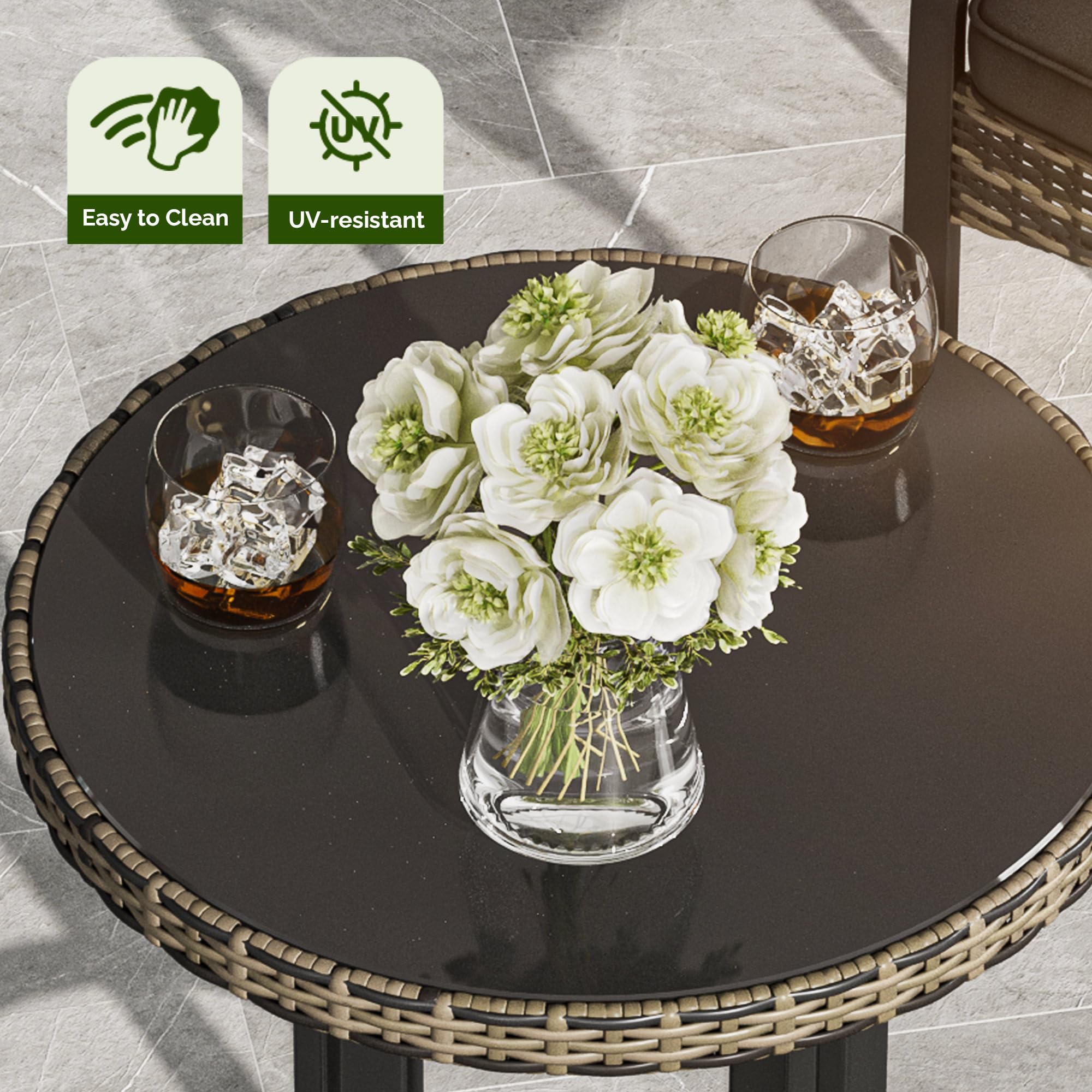 YITAHOME 3-Piece Outdoor Wicker Bar Height Set with Cushioned Barstools - Black Patio Bistro Furniture for Balcony, Poolside, Garden & Backyard - Perfect for Entertaining, Relaxing & Outdoor Dining