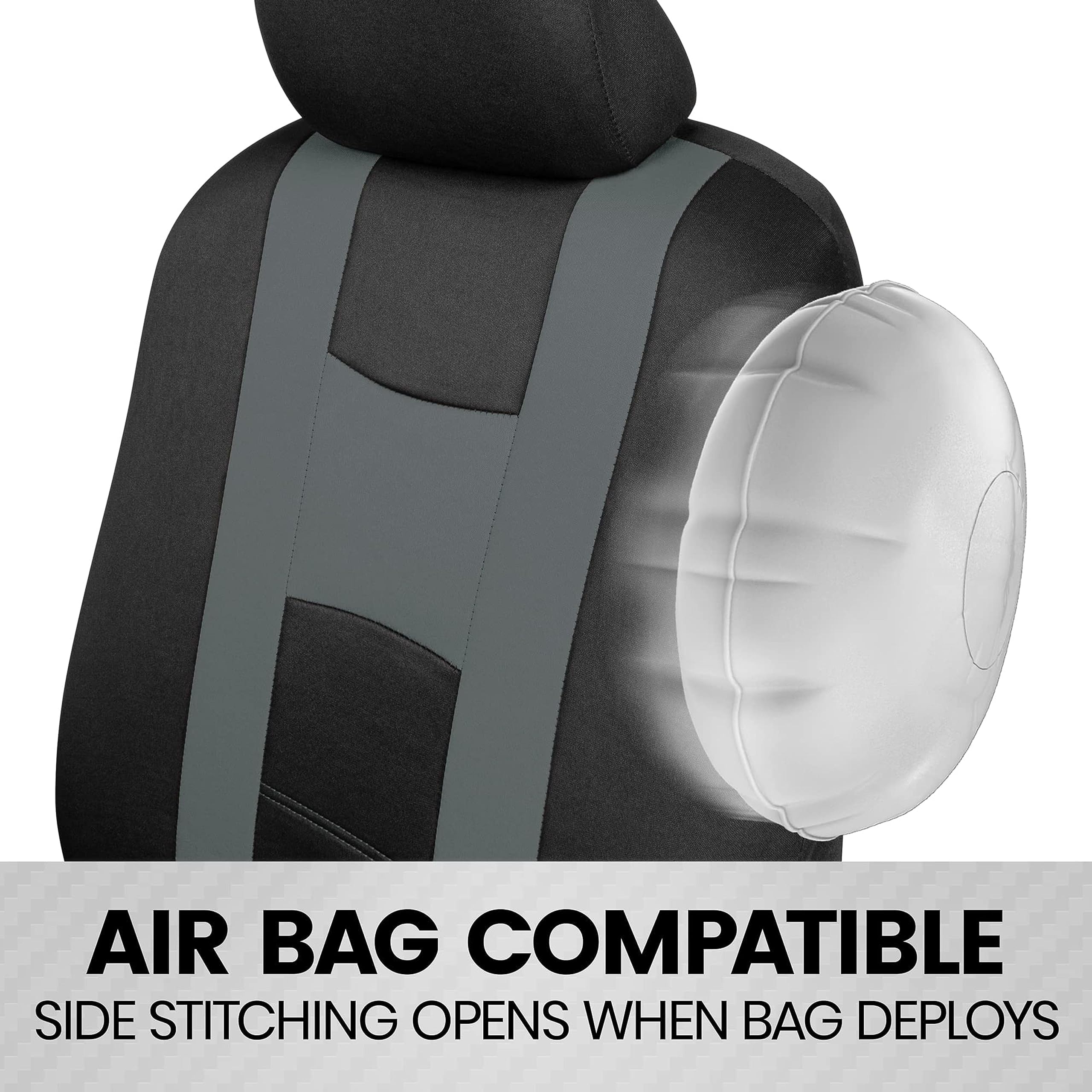 BDK Car Seat Covers Full Set - Light Gray Two-Tone for Cars, Trucks & SUVs - Perfect for Daily Commute & Road Trips