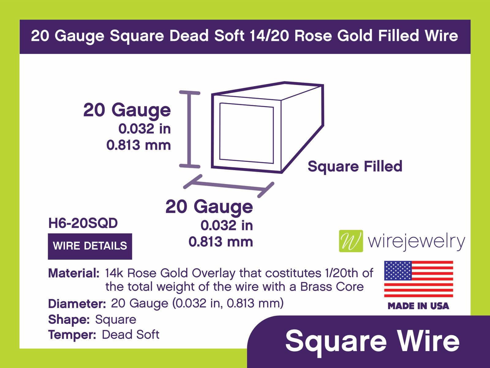 20 Gauge Square Dead Soft 14/20 Rose Gold Filled Wire - 25FT Jewelry Making Supplies for DIY Bracelets, Necklaces & Earrings - Perfect for Crafting, Beading & Wire Wrapping Projects