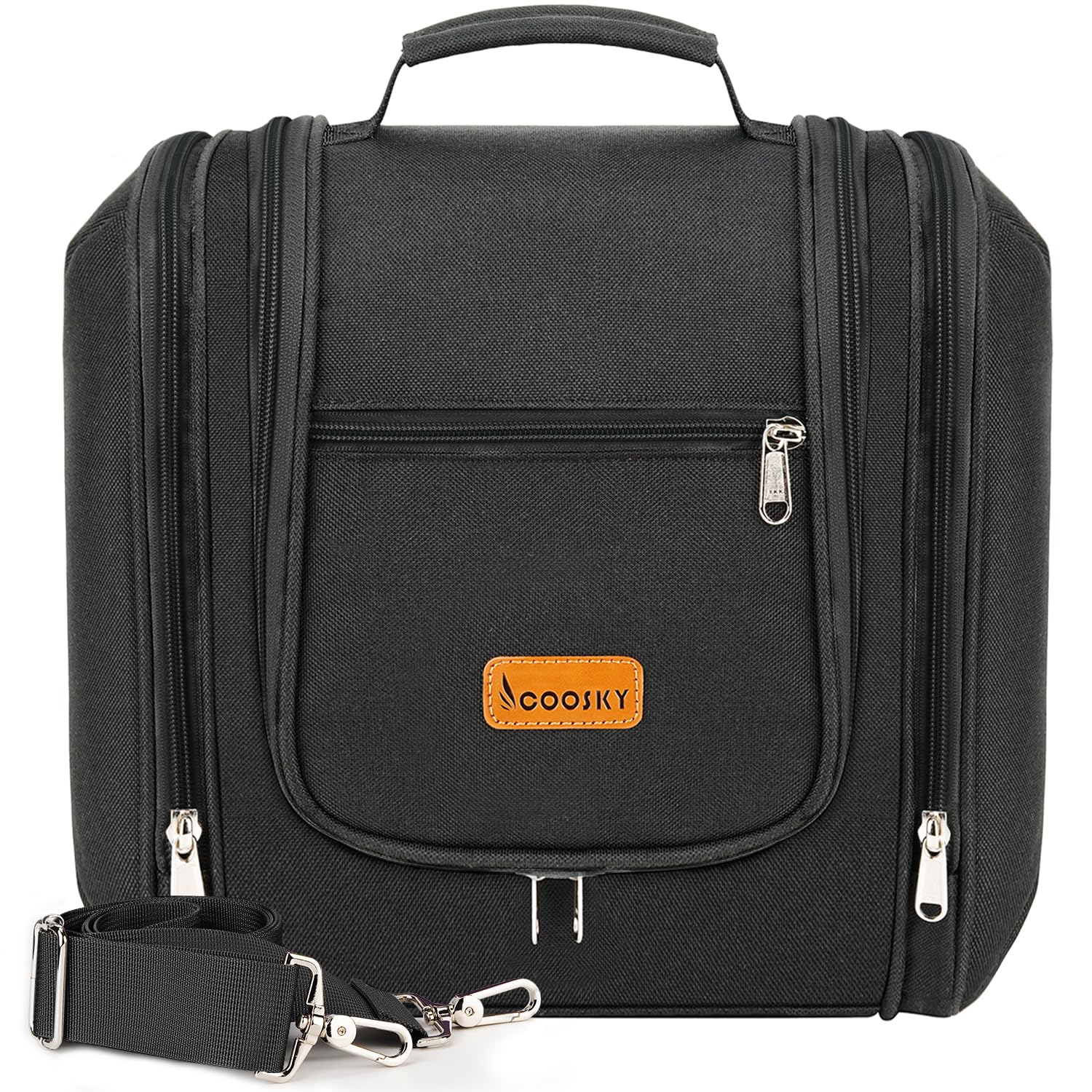 **Large Waterproof Hanging Toiletry Bag for Travel – 6 Compartments for Full-Size Bottles & Cosmetics – Ideal for Women & Men – Perfect for Bathroom, Gym & Vacation (Black)**