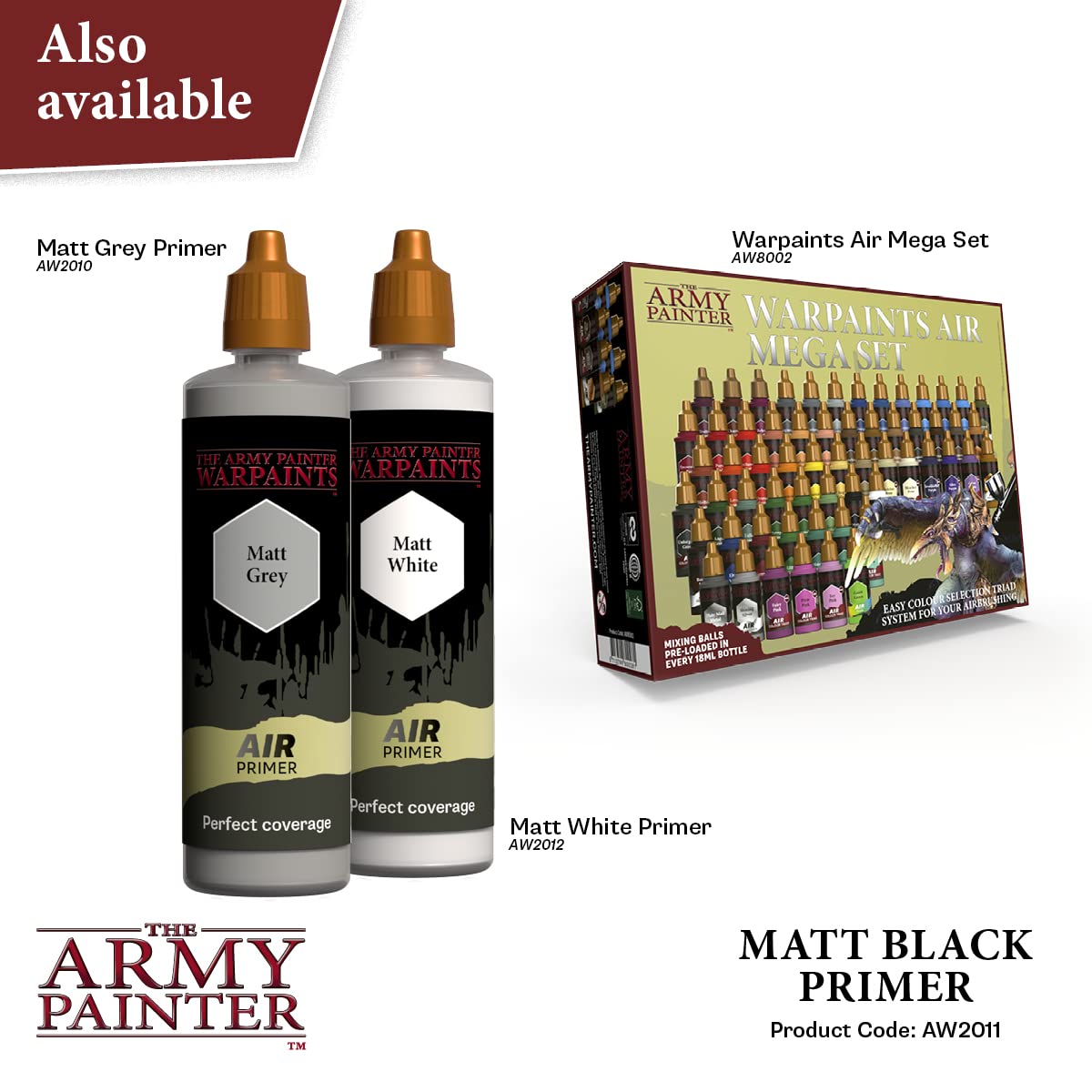 The Army Painter Warpaints Air Air Primer Matt Black 18ml - Acrylic Paint for Airbrush, Miniature Wargaming, Tabletop Models & Hobby Painting | Perfect for Warhammer, D&D & Scale Model Projects