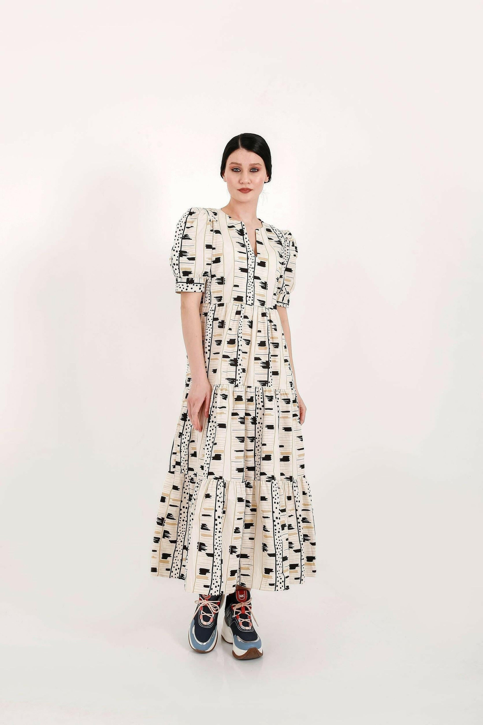 Teresa Women's Cotton Midi Dress with Half Sleeves - Comfortable Summer Casual Dress for Office, Brunch & Outdoor Events
