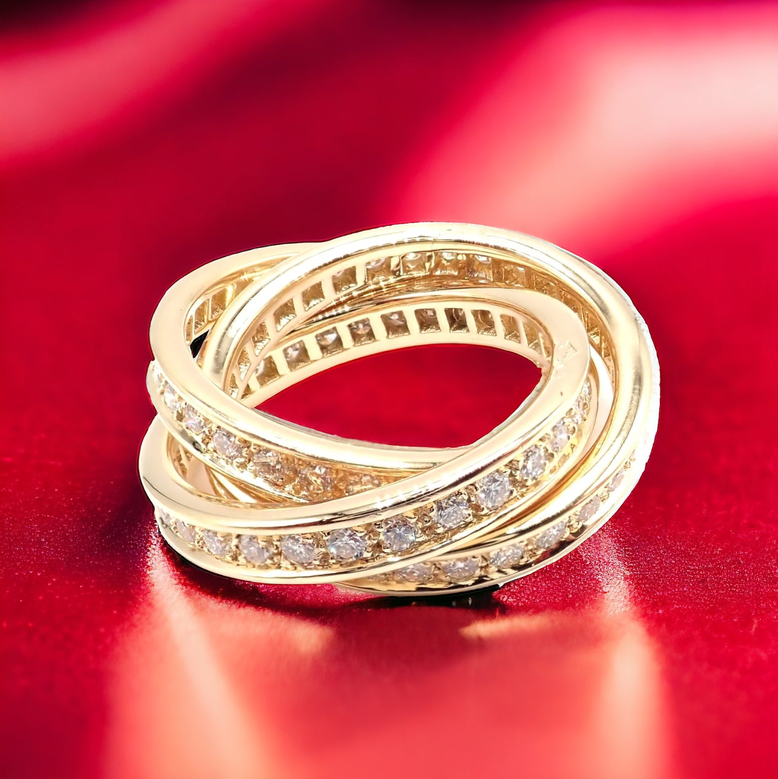 Authentic Cartier 18K Yellow Gold Diamond Trinity Band Ring Size 5.75 - Luxury Wedding Band for Women, Anniversary Gift for Her - Perfect for Engagements, Weddings & Special Occasions