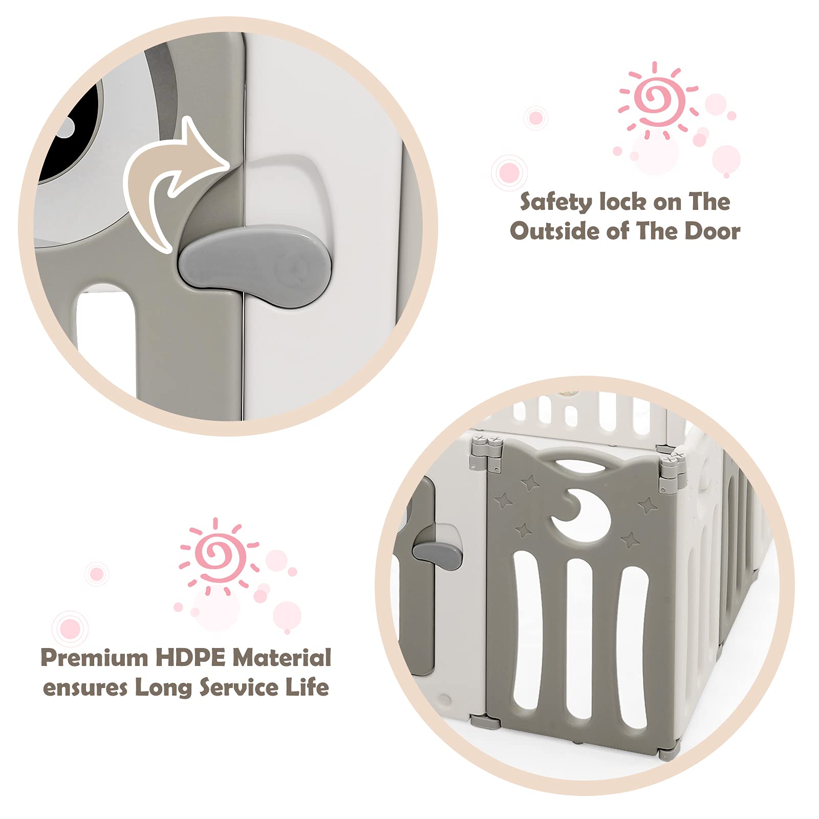 HONEY JOY Baby Playpen - 14 Panel Owl Design Play Yard with Anti-Slip Base & Lockable Door | Indoor Portable Safety Fence for Toddlers & Infants | Perfect for Playrooms, Living Rooms & Daycare Centers (Beige)