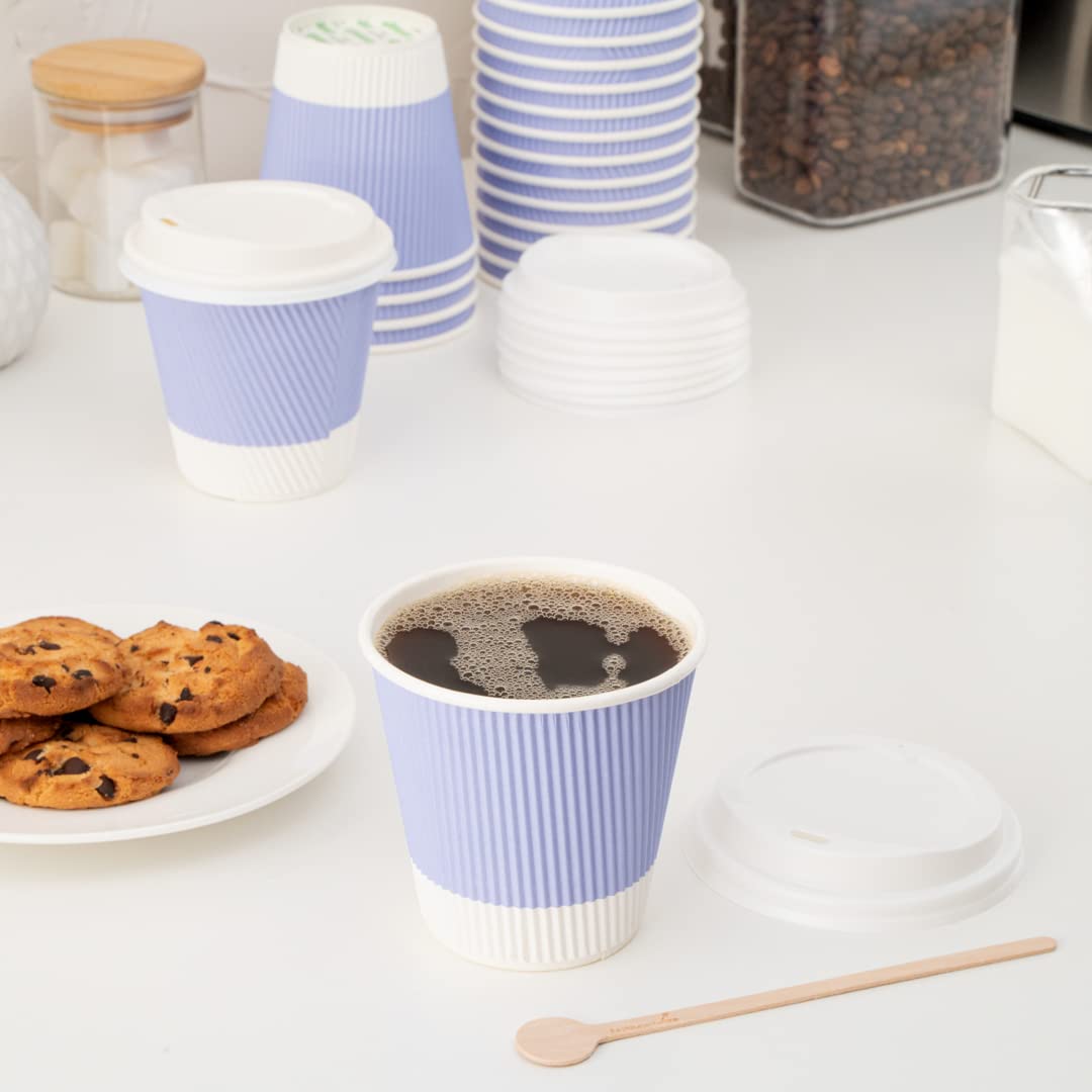 Restaurantware 8oz Insulated Coffee Cups with Lids - 400 Pack Leakproof Ripple Wall Hot Cups | Eco-Friendly Disposable Paper Cups for Coffee, Tea, Hot Chocolate & Lattes | Perfect for Cafes, Offices & Home Use