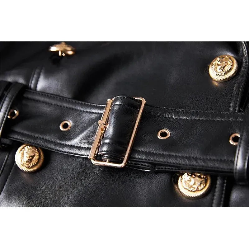 Double Breasted Leather Trench Coat for Women - Stylish Winter Outerwear for Office & Evening Events