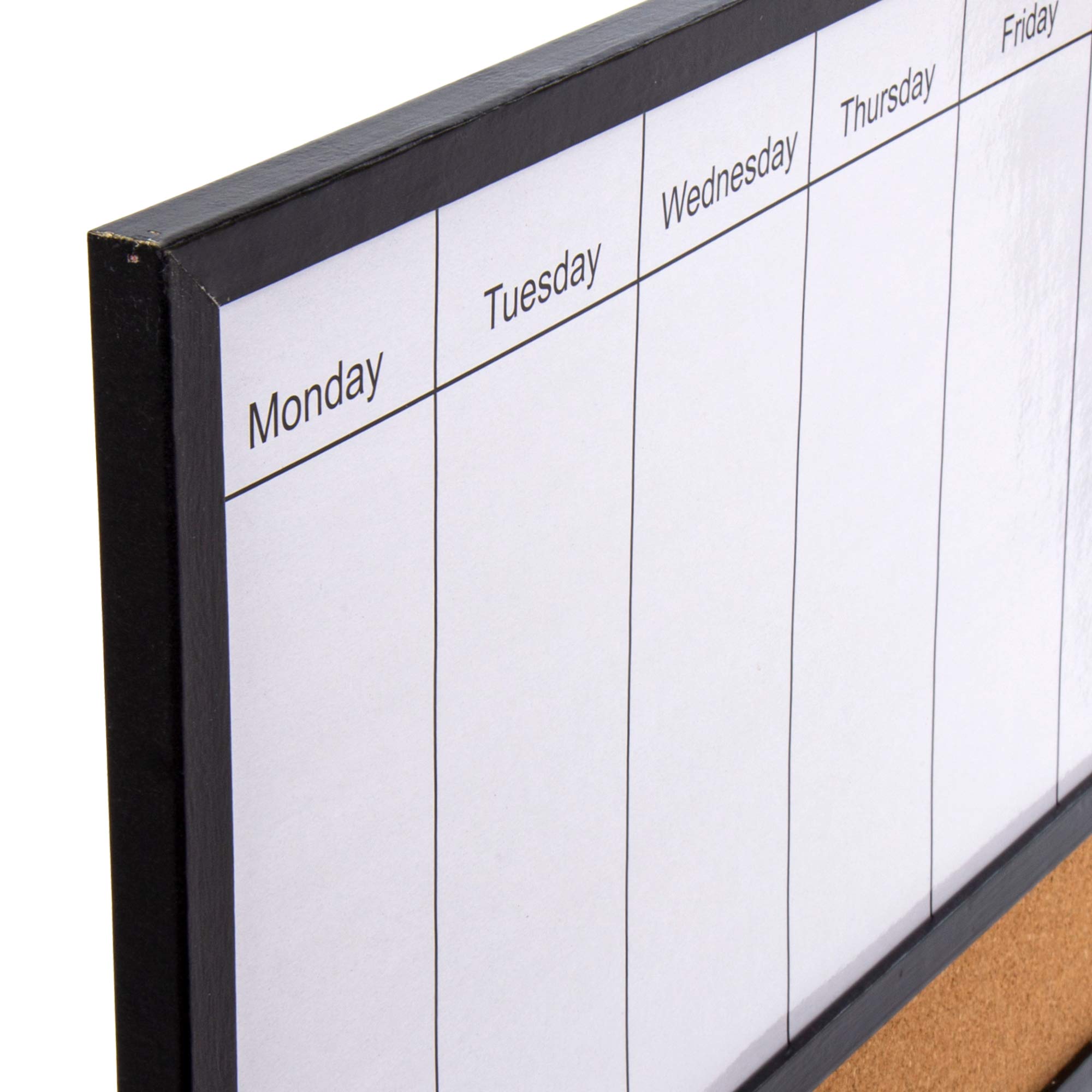 DESK TECH 16x24 Inch Multifunctional Weekly Planner - Dry Erase Whiteboard & Cork Bulletin Board Combo with Black Pinewood Frame - Perfect for School, Office, Home Organization & Wall Decor (Hangable) - Ideal for Scheduling, Memo Display & Vision Board Creation
