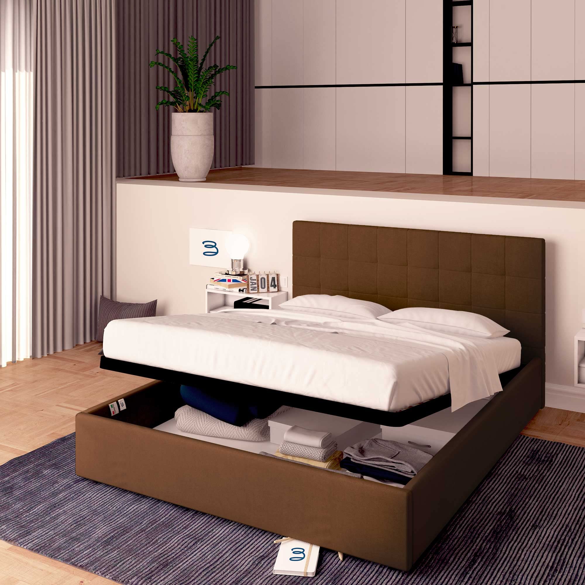 Baldiflex Dublin Fabric Storage Bed Frame with Slatted Base, 160x190cm, Elegant Brown Headboard – Perfect for Guest Rooms, Small Apartments & Modern Bedrooms