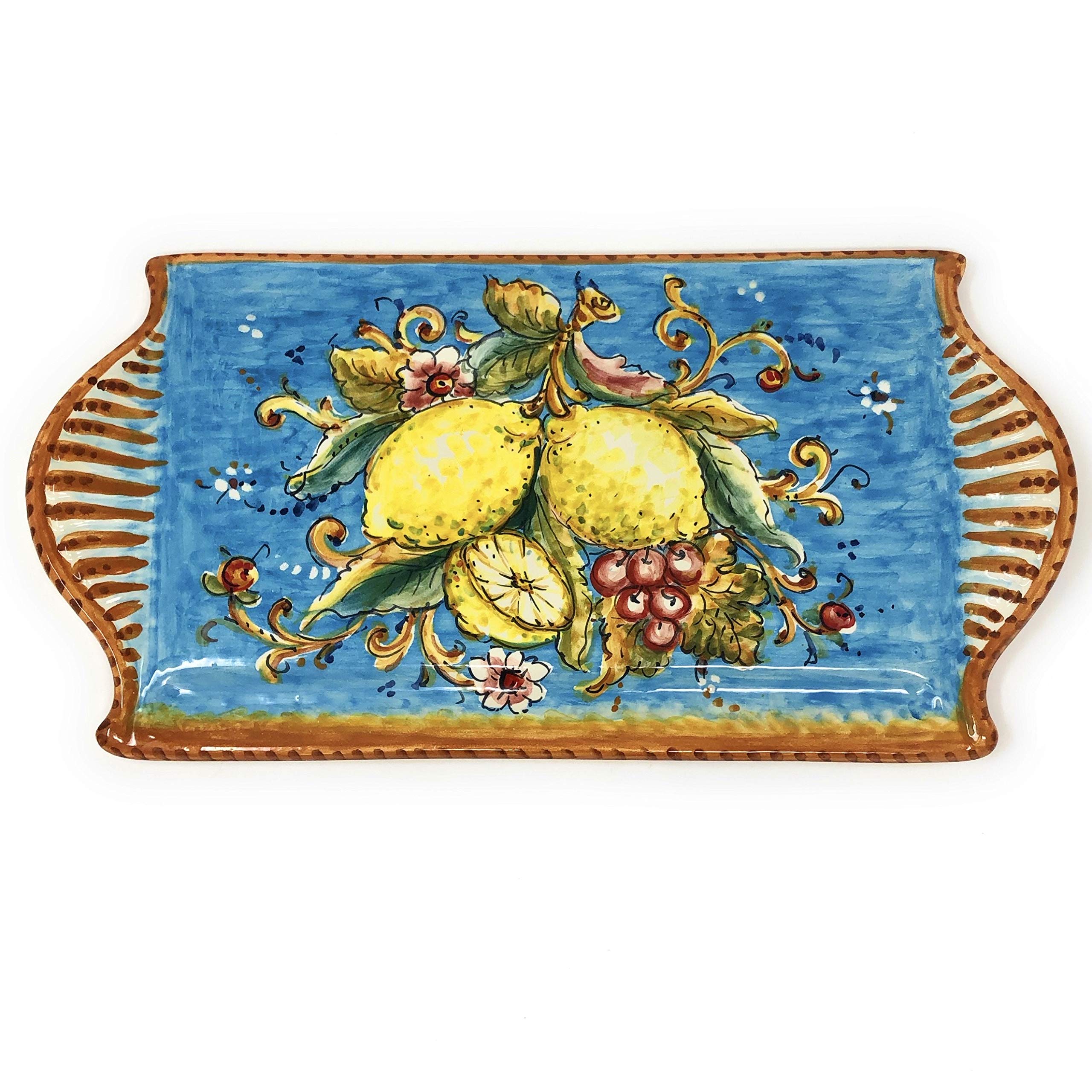 Hand-Painted Italian Ceramic Cheese Tray Plate - Amalfi Lemon Pattern Appetizer Dish | Authentic Tuscan Pottery from Florence, Italy | Perfect for Charcuterie, Entertaining & Home Decor