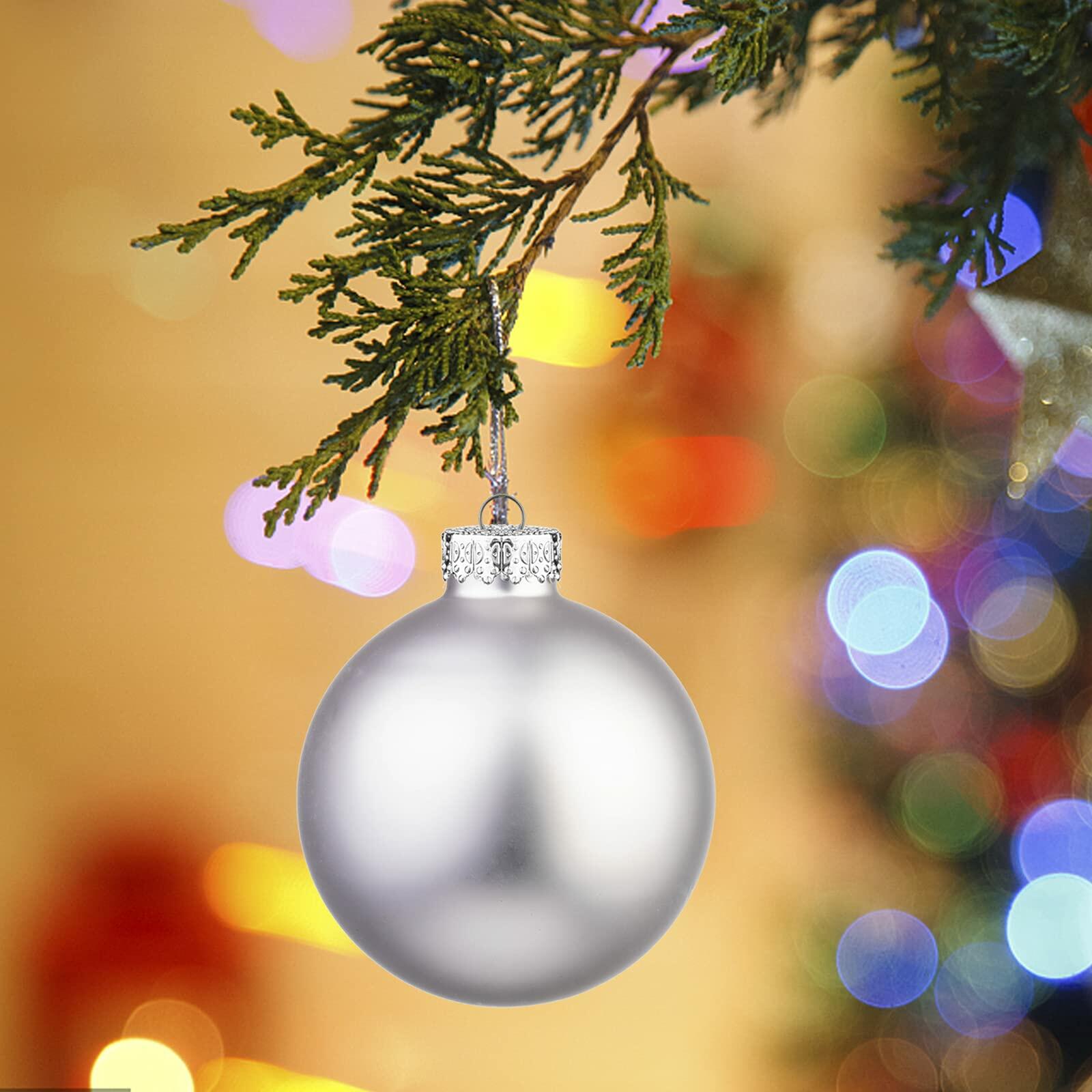 18PCS 1.8inch (45mm) Silver Glass Christmas Ball Ornaments - Holiday Tree Decorations for Xmas, Party & Home Decor