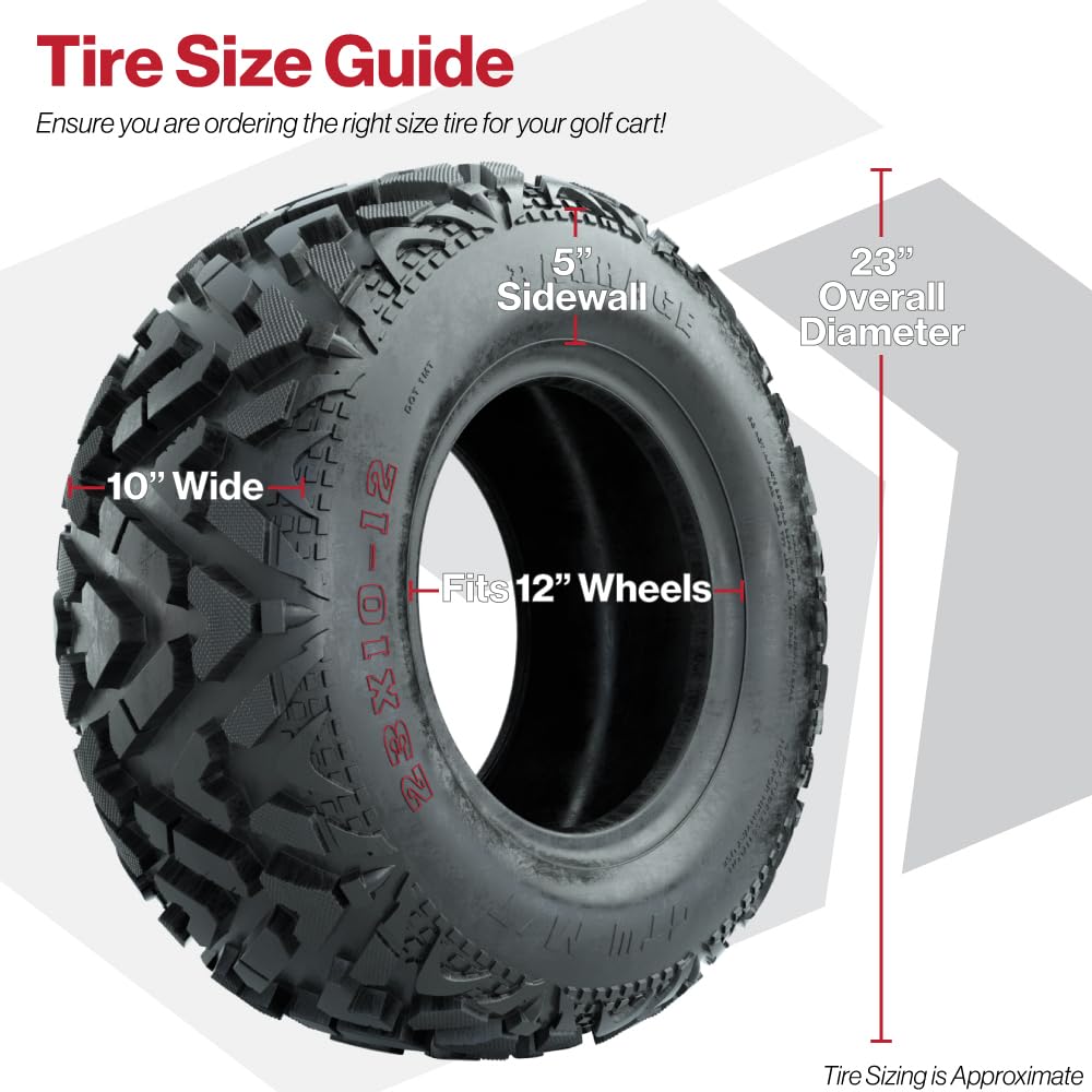 GTW Barrage 23x10-12 Golf Cart Tires - 4-Ply All-Terrain Mud & Off-Road Tires with Self-Cleaning Tread | Universal Fit for 12-Inch Wheels | Set of 4 | Perfect for Golf Carts, ATVs & Utility Vehicles