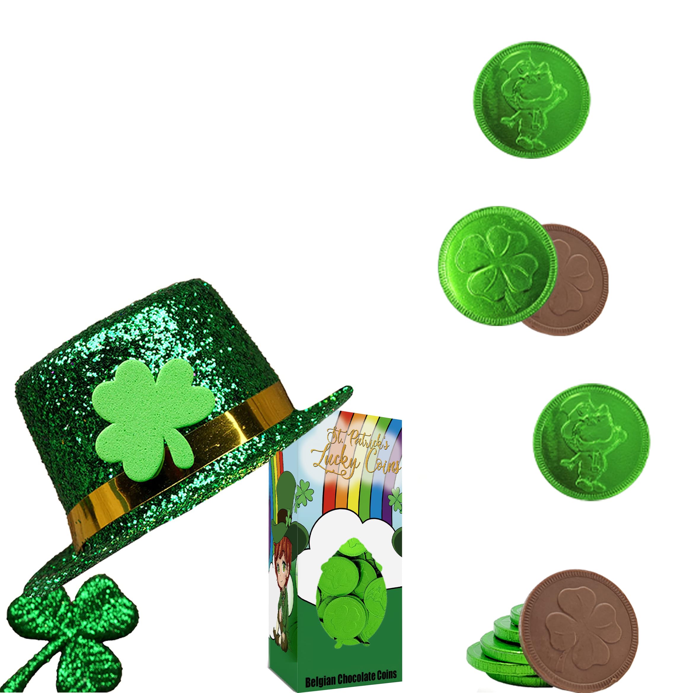 Premium Belgian Nut-Free Milk Chocolate Shamrock Coins - Half-Pound Saint Patrick's Day Treat (40 Kosher Green Coins) - Perfect for Party Favors, Gift Baskets & Irish-Themed Celebrations