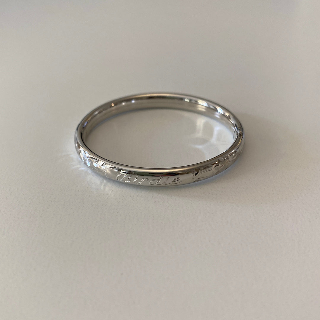 Sterling Silver Floral Signet Baby Bangle - Elegant & Durable Jewelry for Infants & Toddlers - Perfect for Christenings, Birthdays & Special Occasions