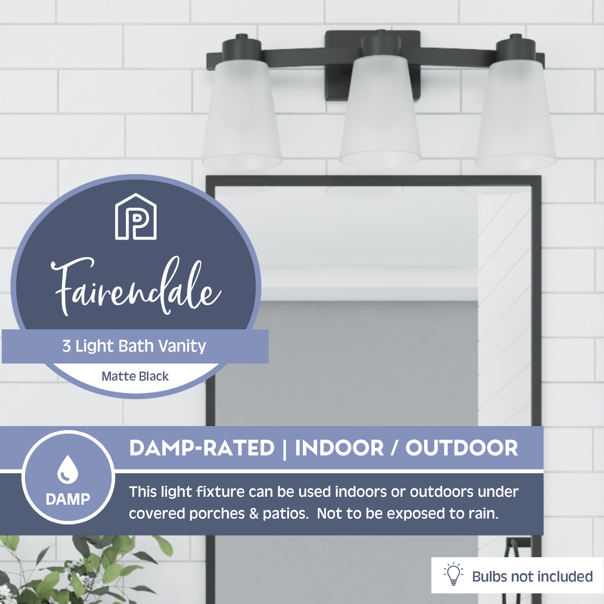 Fairendale 3-Light Vanity Light Fixture with Frosted Glass Shades in Matte Black - Perfect for Bathroom, Bedroom, and Dressing Room Lighting