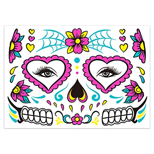 Glow in the Dark Halloween Face Stickers - Funny Skull & Death Designs for Parties, Masquerade & Cosplay - Neon Glow Stickers for Men & Women - Perfect for Nightclubs, Raves & Halloween Events