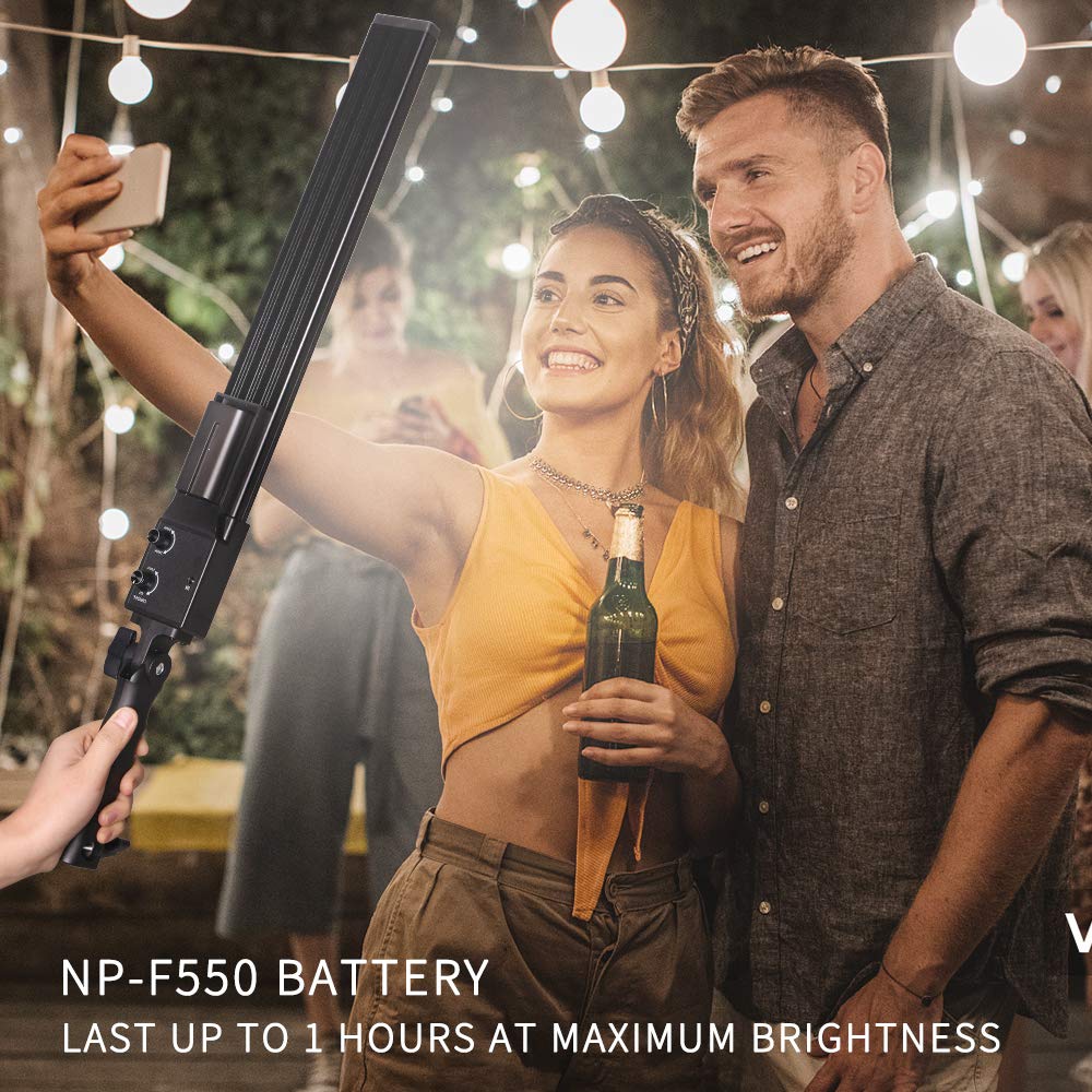 Professional LED Video Light with Dimmable 2800-5500K, Battery Powered Photography Light, Portable Handheld Wand - Includes NP-550 Li-ion Battery & Stand - Perfect for Portrait Photography, YouTube Videos, Outdoor Shooting & Studio Lighting
