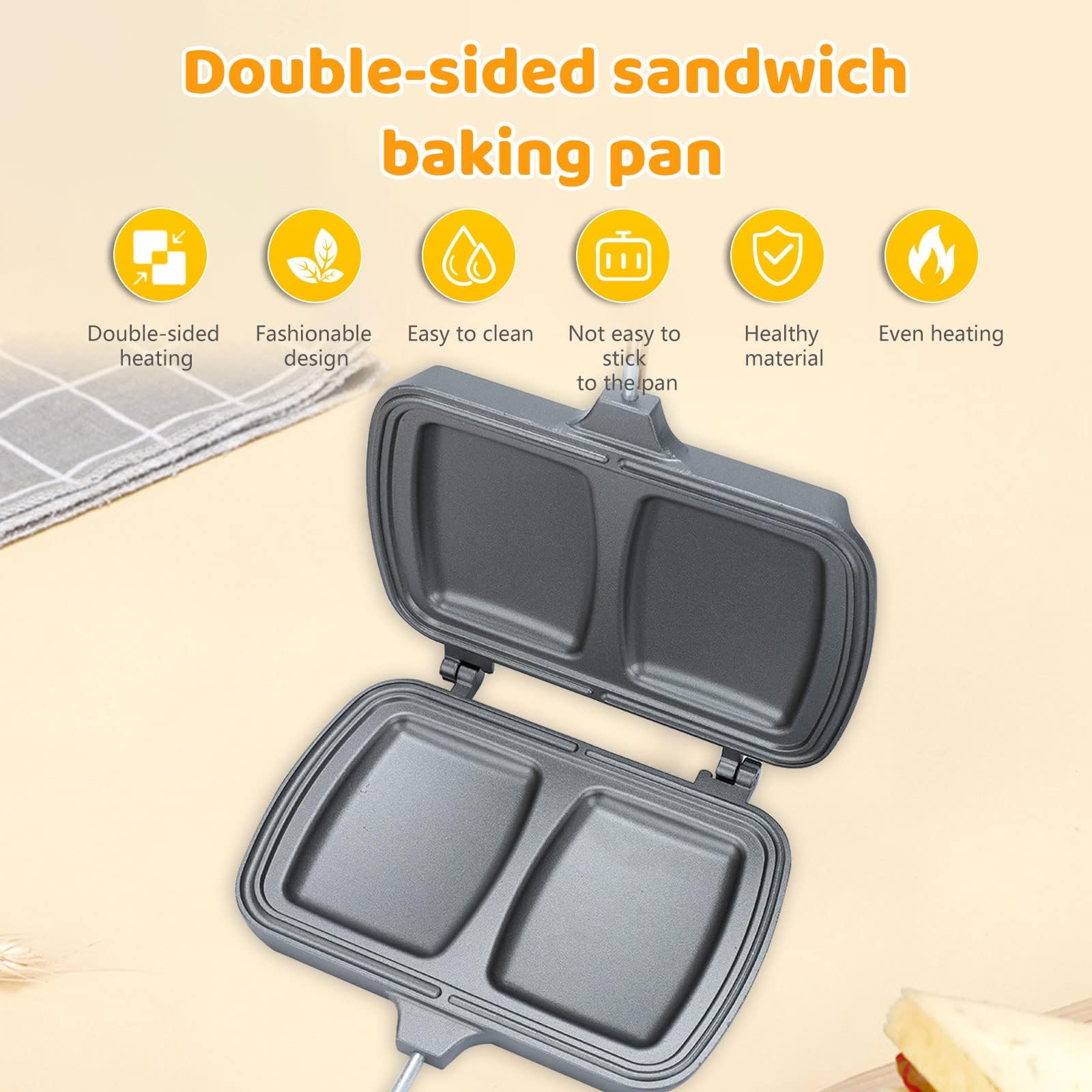Double-Sided Cast Iron Sandwich Maker - Removable Handle for Pancakes, Toast & Omelets | Perfect for Camping, Breakfast & Quick Meals
