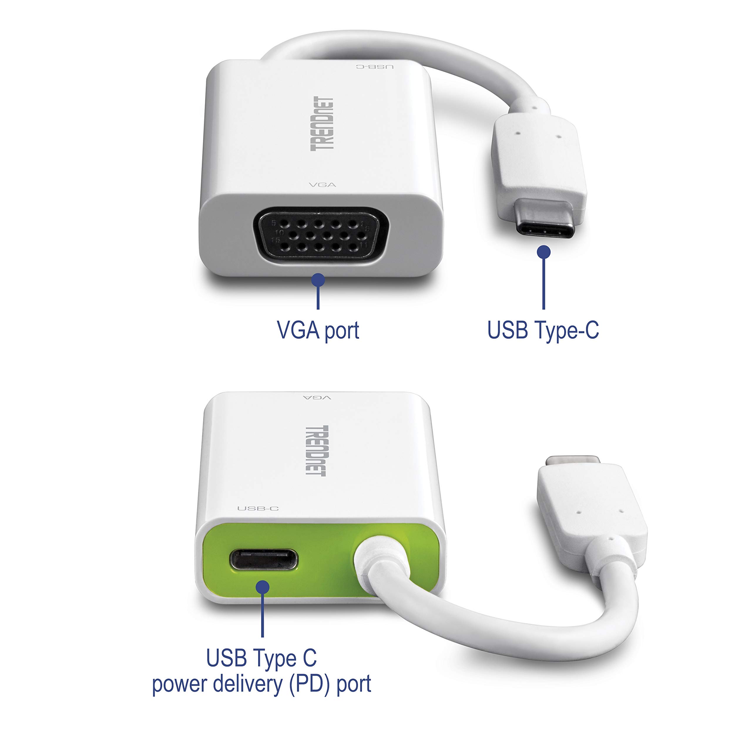 TRENDnet USB-C to VGA Adapter with Power Delivery - High Speed 4K Video Converter for MacBook, Windows Laptops & Chromebooks - Compatible with Mac OS, Windows 10 & Chrome OS - Ideal for Office Presentations, Home Theater & Multi-Monitor Setups
