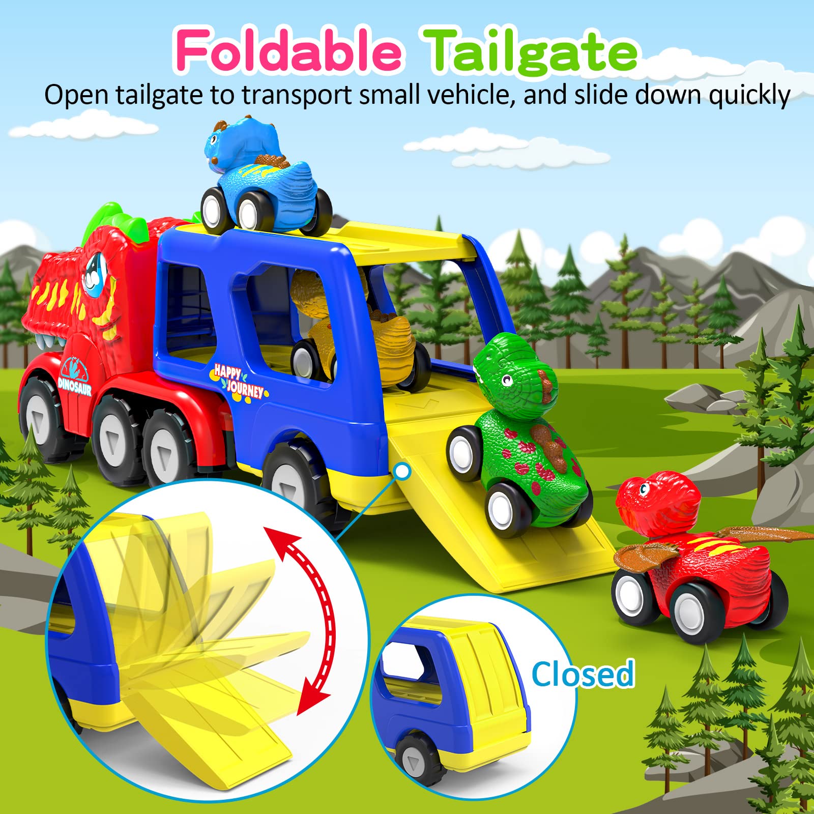 **ENJSD 5-in-1 Dinosaur Toys for Toddlers 1-5 Years Old – Friction Powered with Flashing Lights & Sounds – Best Gift for Boys & Girls – Playtime, Learning & Pretend Adventure**    *(Use Cases: Great for birthday gifts, preschool learning, interactive play, and dinosaur-themed pretend adventures!)*