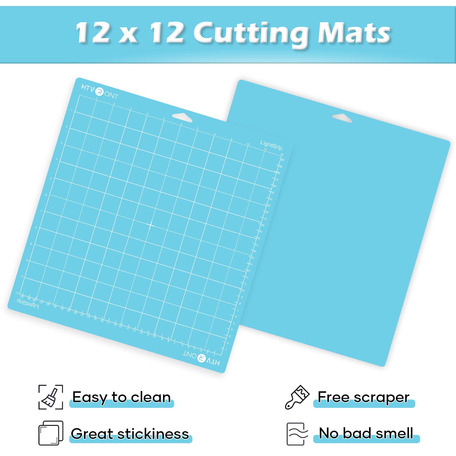 HTVRONT 12x12 Light Grip Cutting Mats 2 Pack - Compatible with Cricut Maker, Maker 3, Explore 3, Air, Air 2 & One - Low-Tack Blue Replacement Mats for Vinyl, Paper & Cardstock - Perfect for DIY Crafts, Scrapbooking & Home Decor Projects