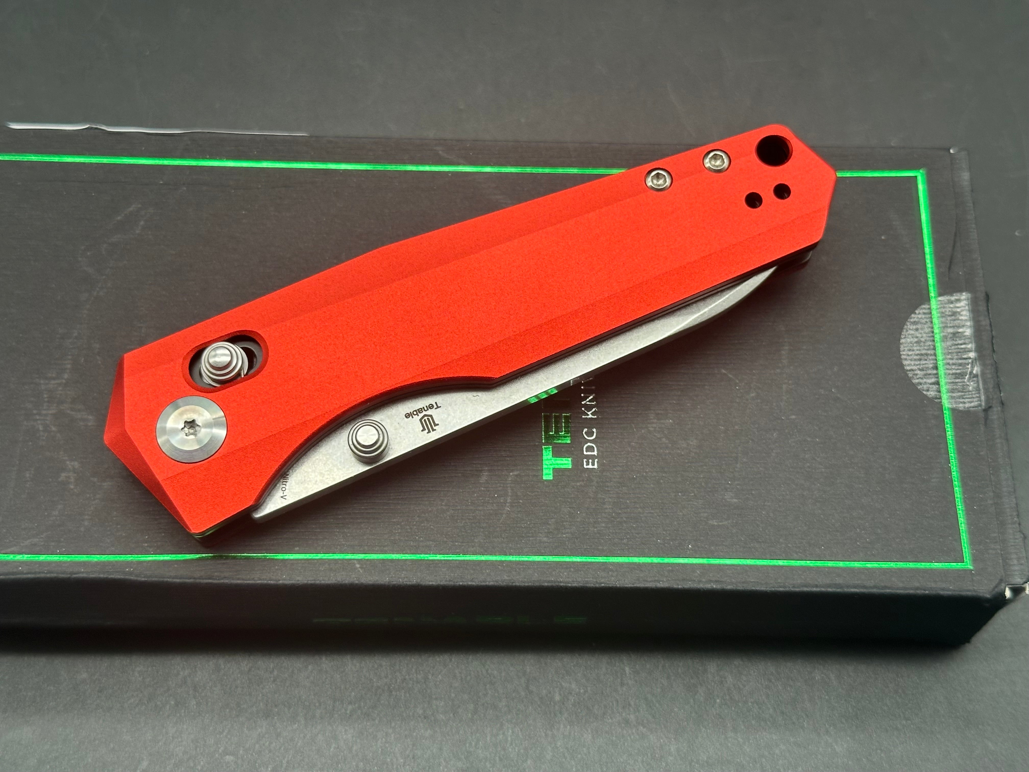 TENABLE BEAVER Dark Red Aluminum Handle Nitro V Plain Edge Knife - Outdoor Camping, Hunting & Survival Tool