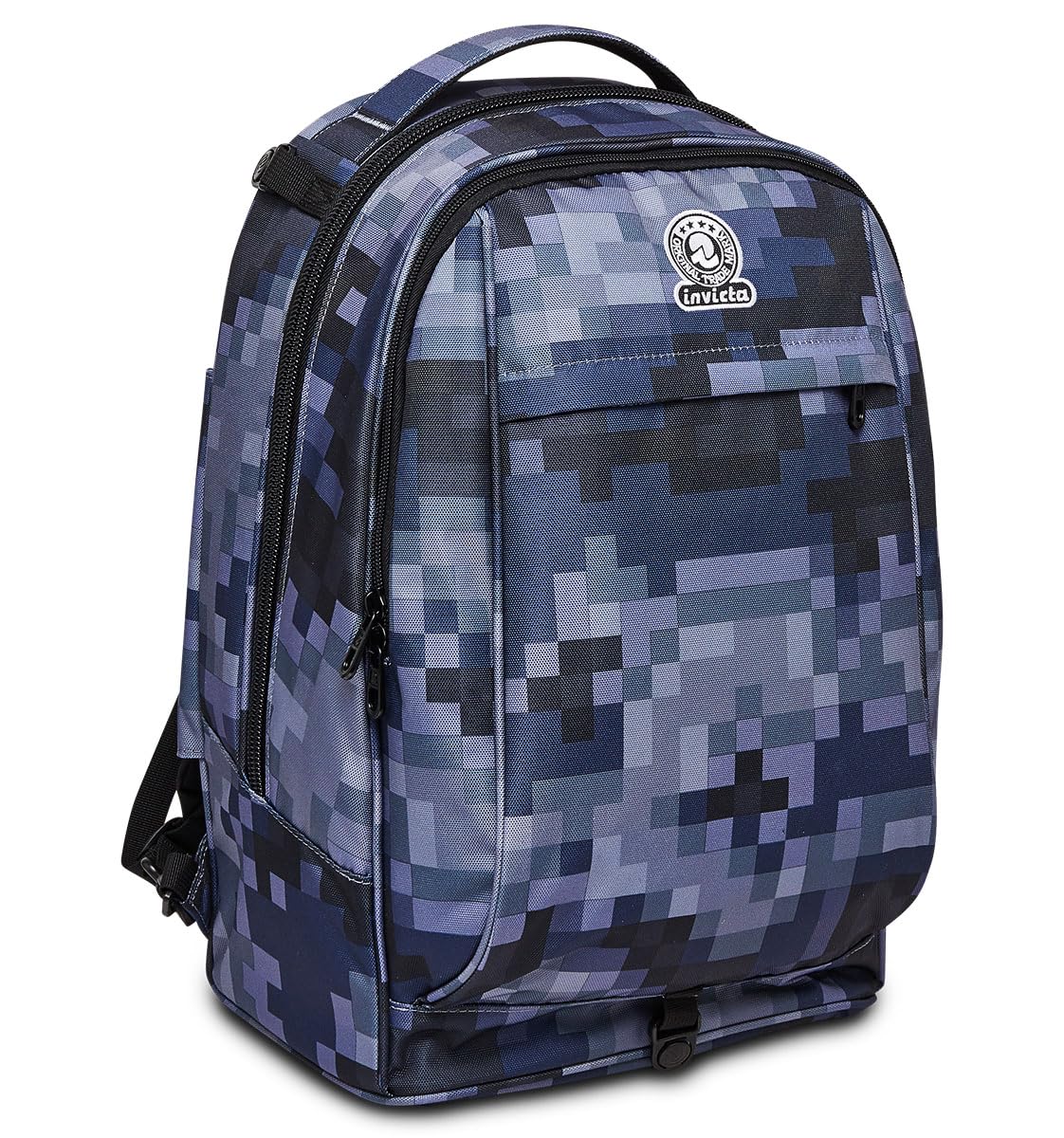 Invicta Detachable 3-in-1 School Backpack with Wheels - Blue Pixel Camo Design, Laptop Compartment - Convertible Trolley Backpack for Kids & Teens - Perfect for School, Travel & Daily Commute