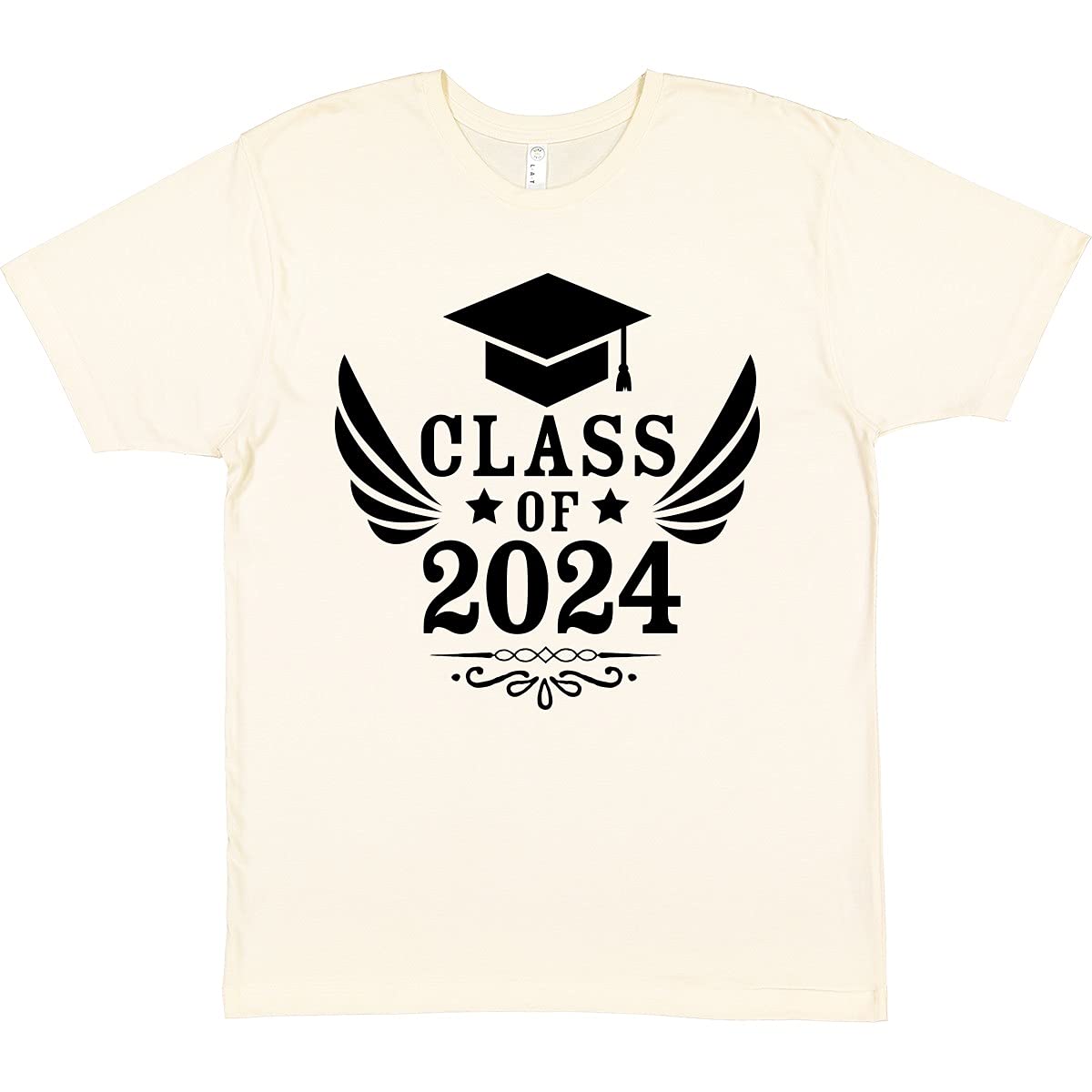 Inktastic Class of 2024 Graduation Cap & Wings Graphic T-Shirt - Comfortable Cotton Tee for High School & College Graduates - Perfect for Graduation Parties, Senior Photos & Alumni Events