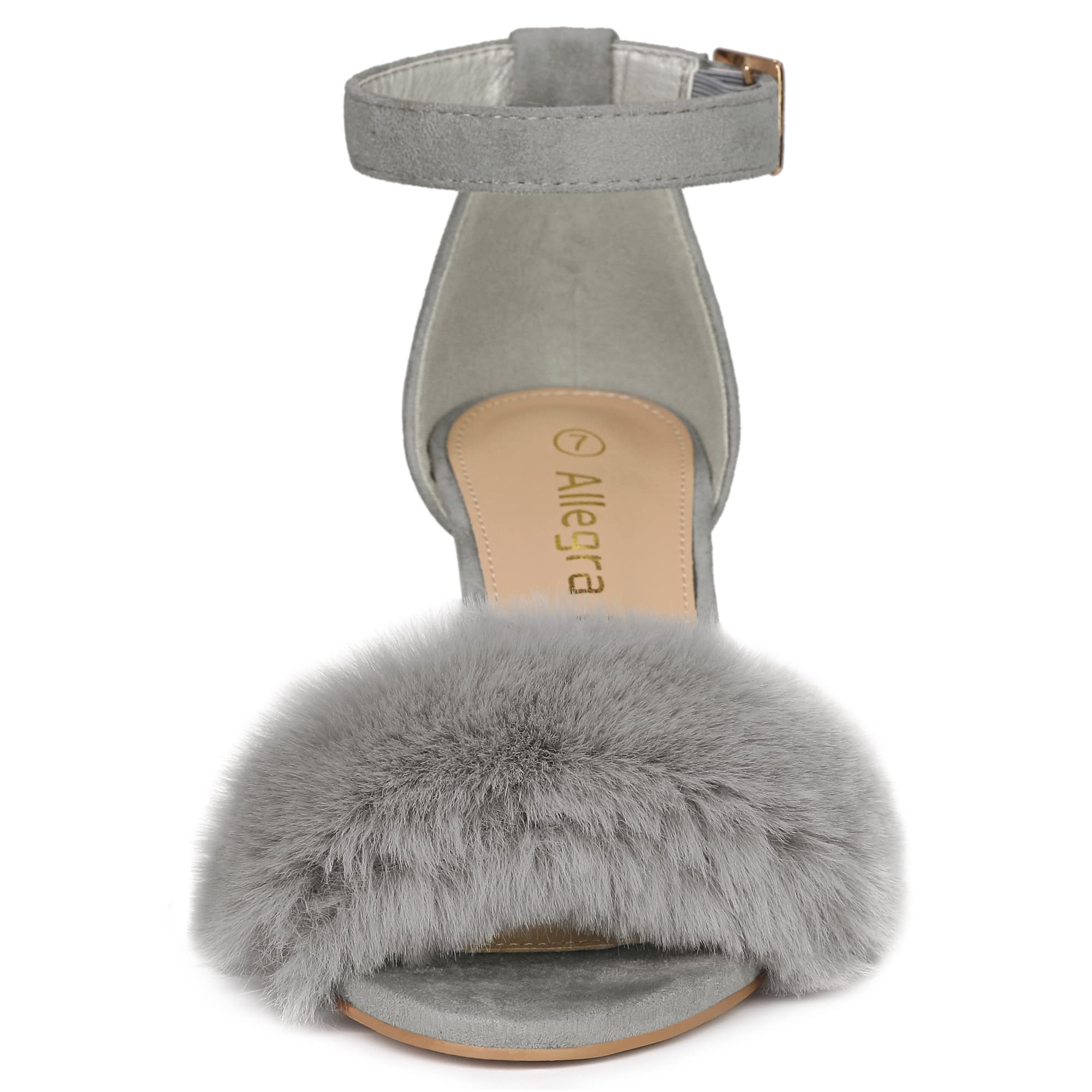 Allegra K Women's Faux Fur Ankle Strap Block Heel Sandals - Comfortable Dress Shoes for Parties, Weddings & Evening Events