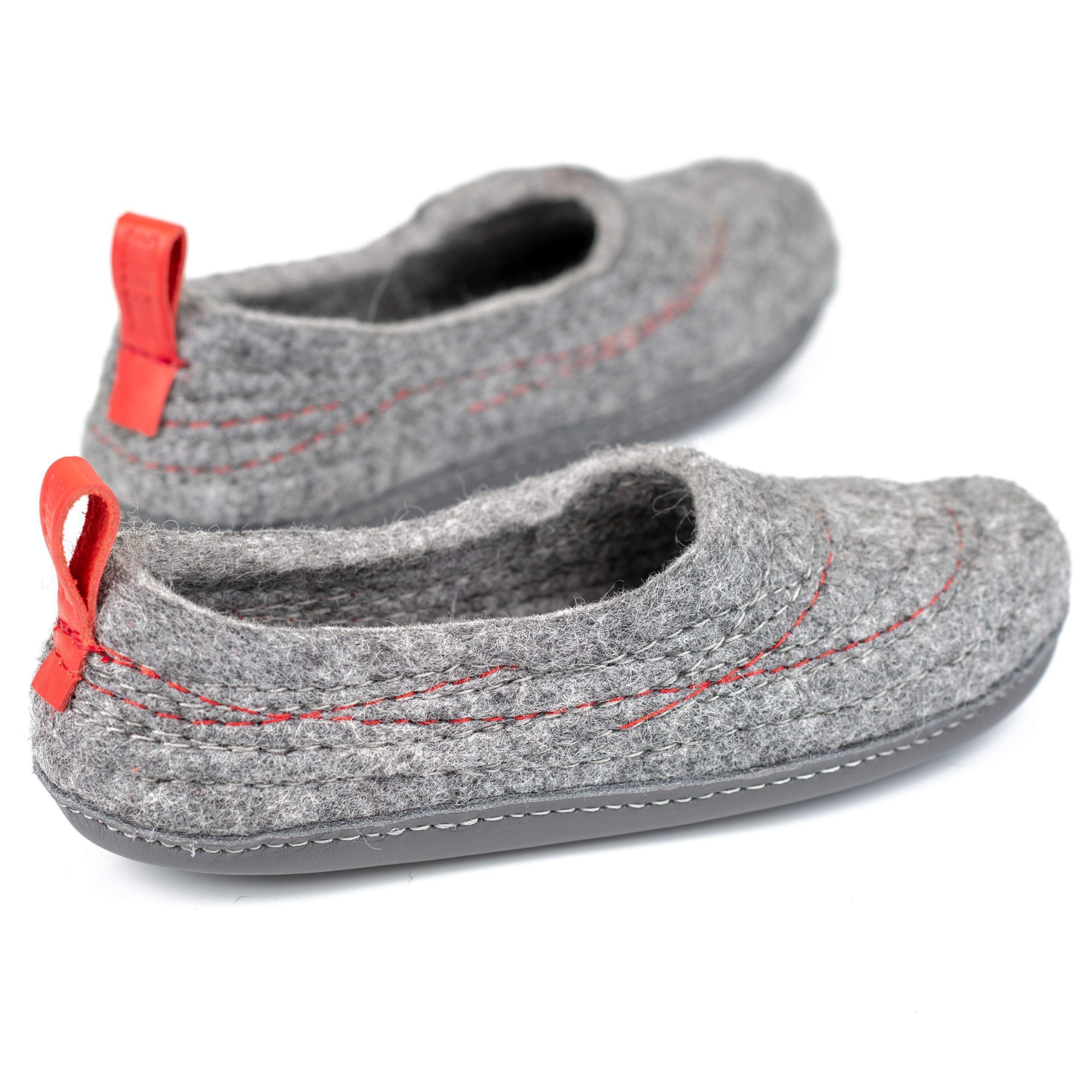 Warm Wool Slippers with Embroidered Design & Red Pull Loop - Handmade in Europe - Cozy House Shoes for Women - Perfect Mother's Day Gift for Her
