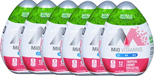 Mio Vitamins Tropical Cherry Liquid Water Enhancer - Naturally Sweetened with Stevia Leaf Extract, 1.62 fl oz (6 Pack) | Sugar-Free Flavor Drops for Water, Tea & Smoothies | Hydration Boost for Gym, Workouts & Daily Life