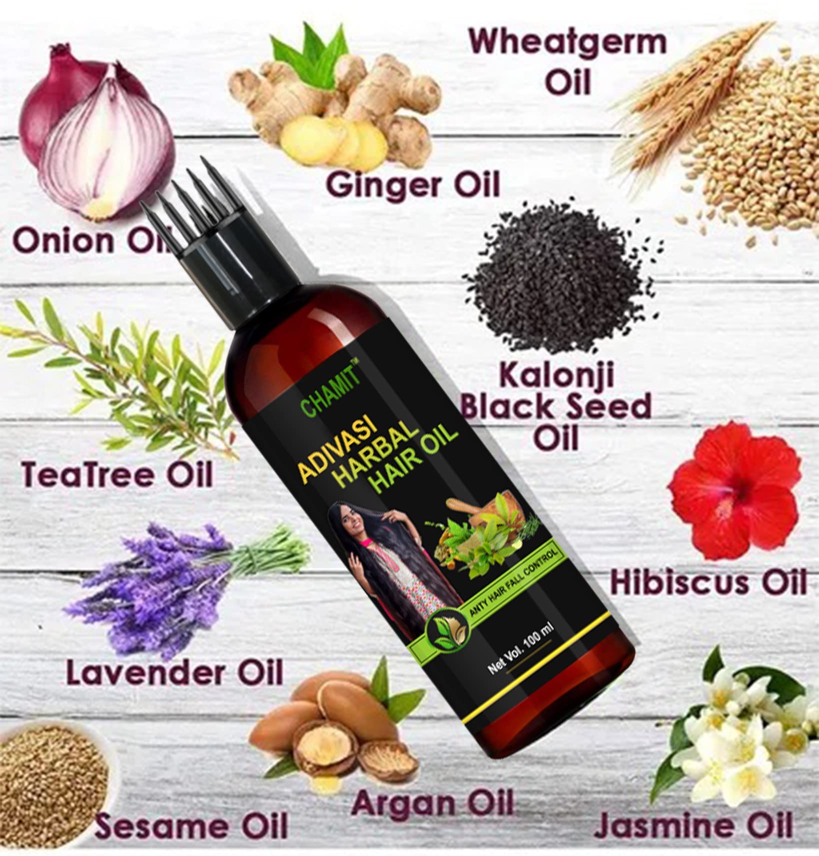 CHAMIT 2x Faster Herbal Hair Growth Oil - 100% Natural Ingredients for Thicker, Longer Hair - Perfect for Daily Scalp Massage & Hair Care Routine