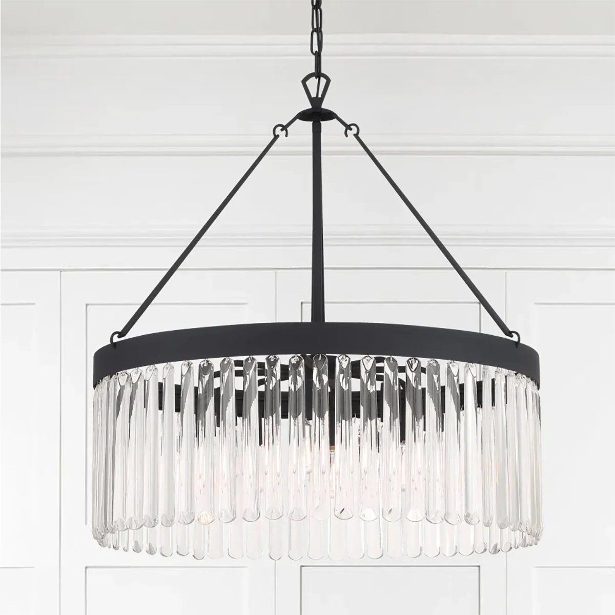 Emilie Crystal Waterfall Round Chandelier - Elegant Ceiling Light Fixture for Dining Room, Bedroom & Living Room Decor