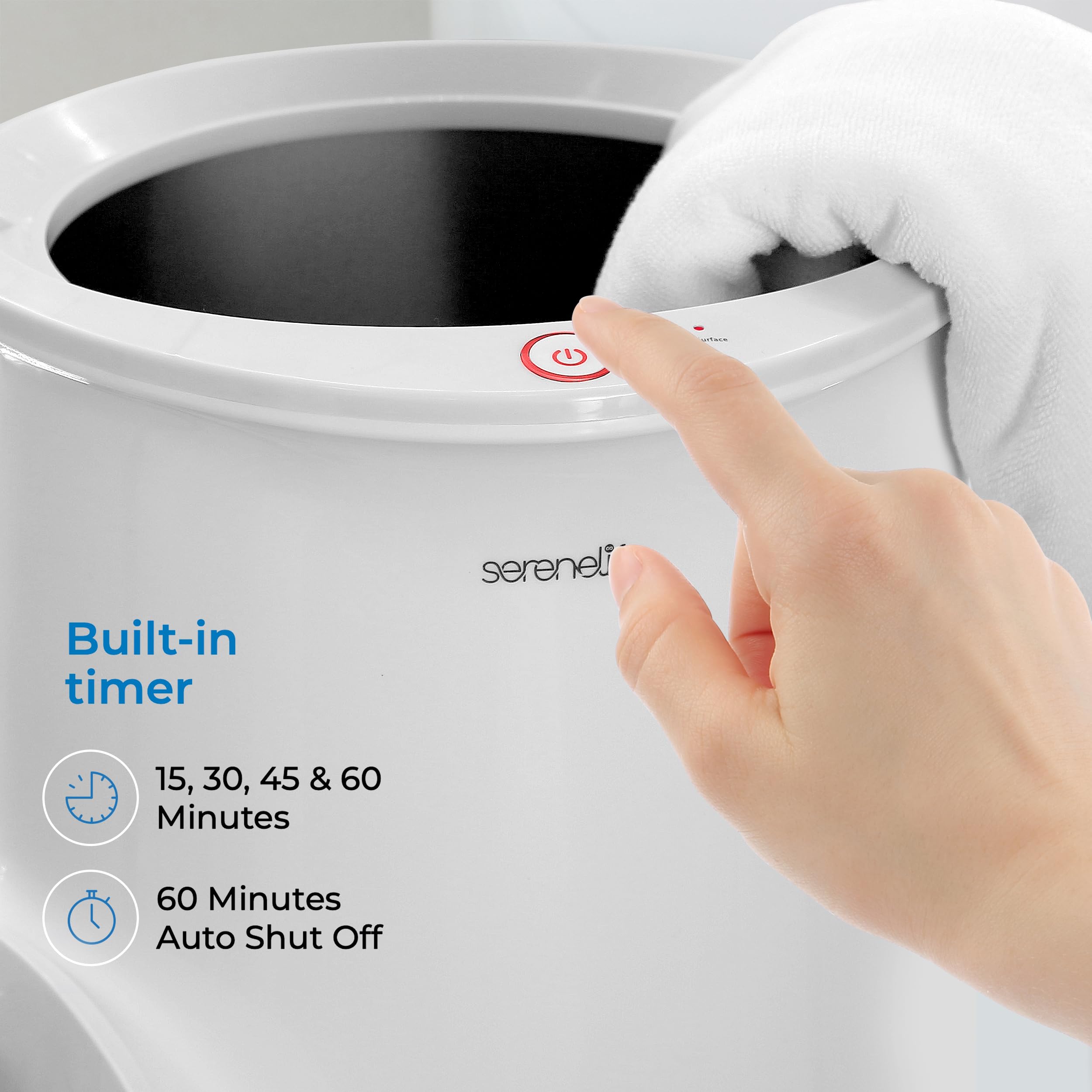 Serenelife Single Touch Towel & Blanket Warmer with Fragrance Disc Holder, LED Ring, Auto Shut-Off & Built-in Timer - Heats Towels for 60 Minutes - Perfect for Spa, Salon, Bathroom & Home Relaxation