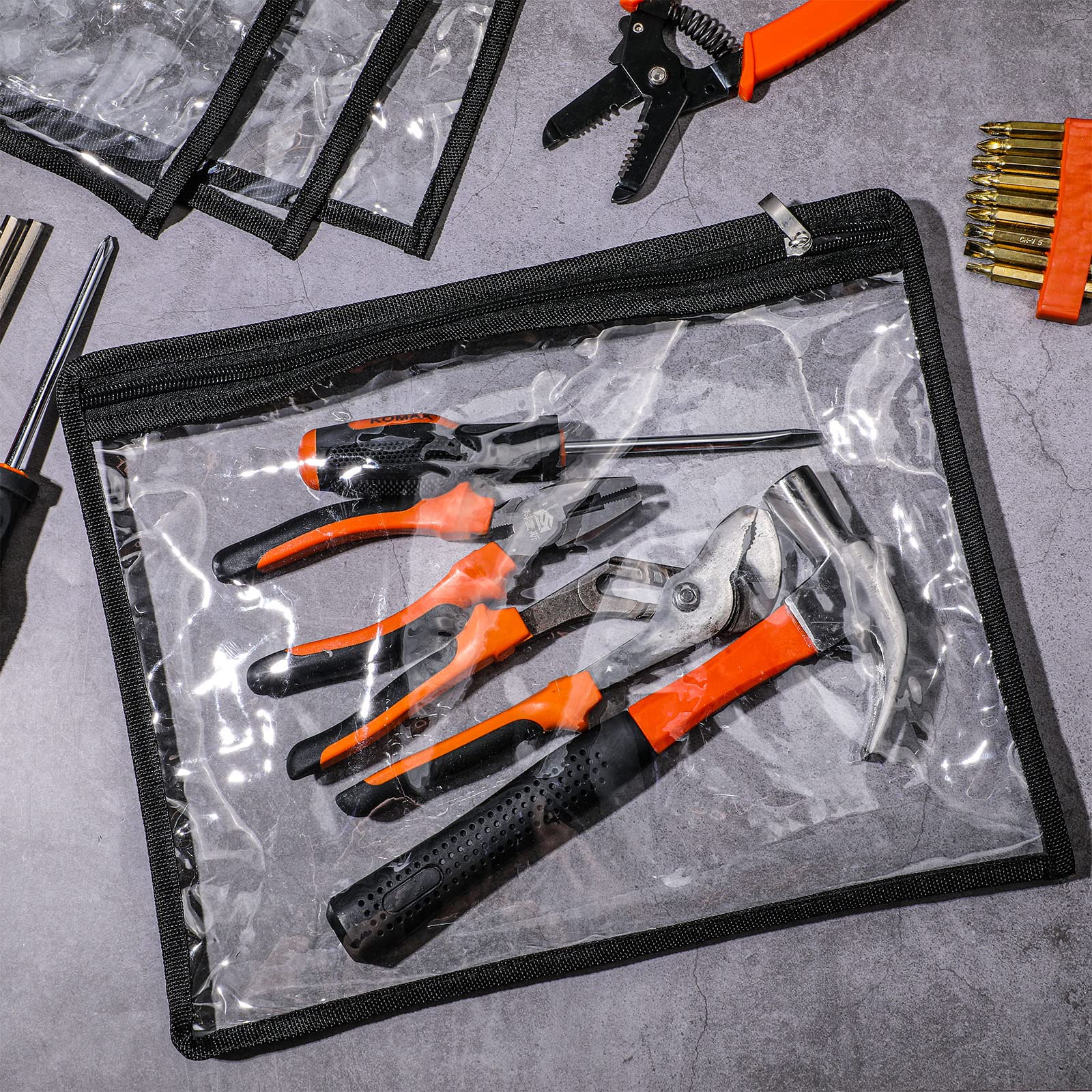 Outus 8-Pack Clear PVC Zipper Pouches for Pencils, Makeup & Documents - 13 x 10.5 Inches Multi-Purpose Storage Bags with Black Edging | Perfect for Office, School & Travel Organization