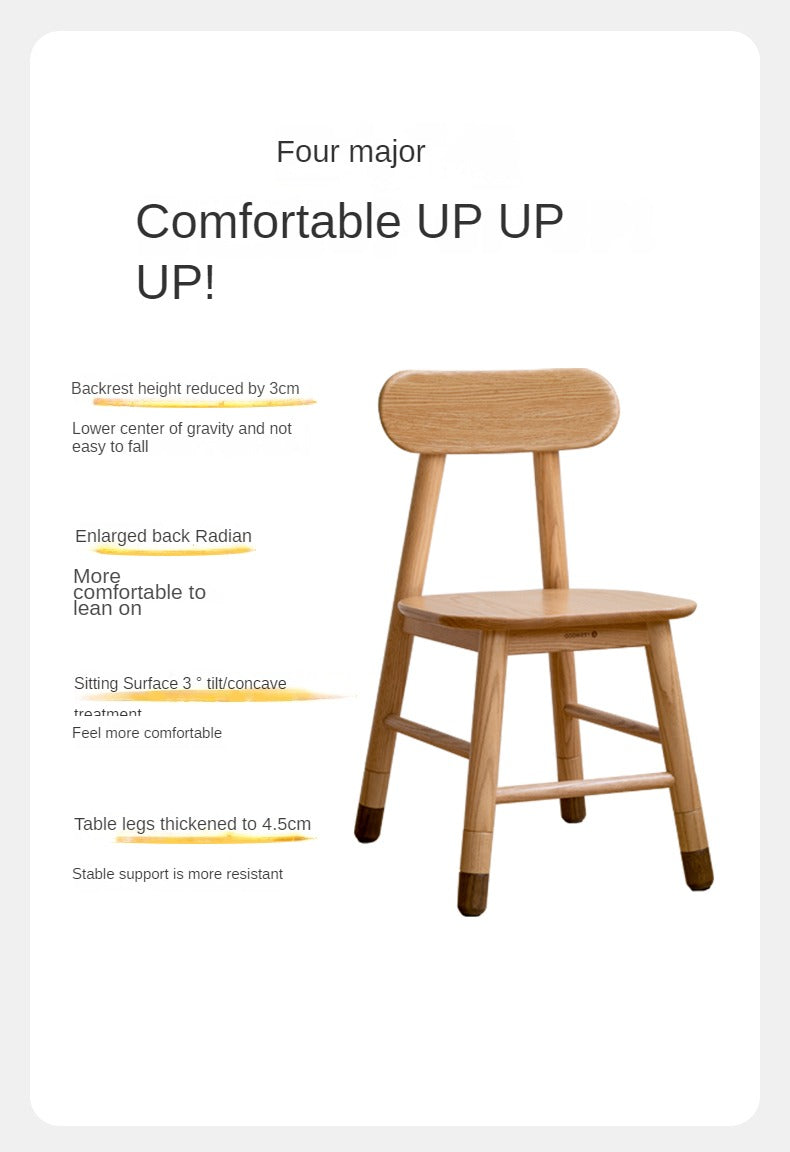 Adjustable Solid Wood Children's Chair - Oak, Beech, Birch - 3 Height Settings for Kids' Study, Dining & Playroom