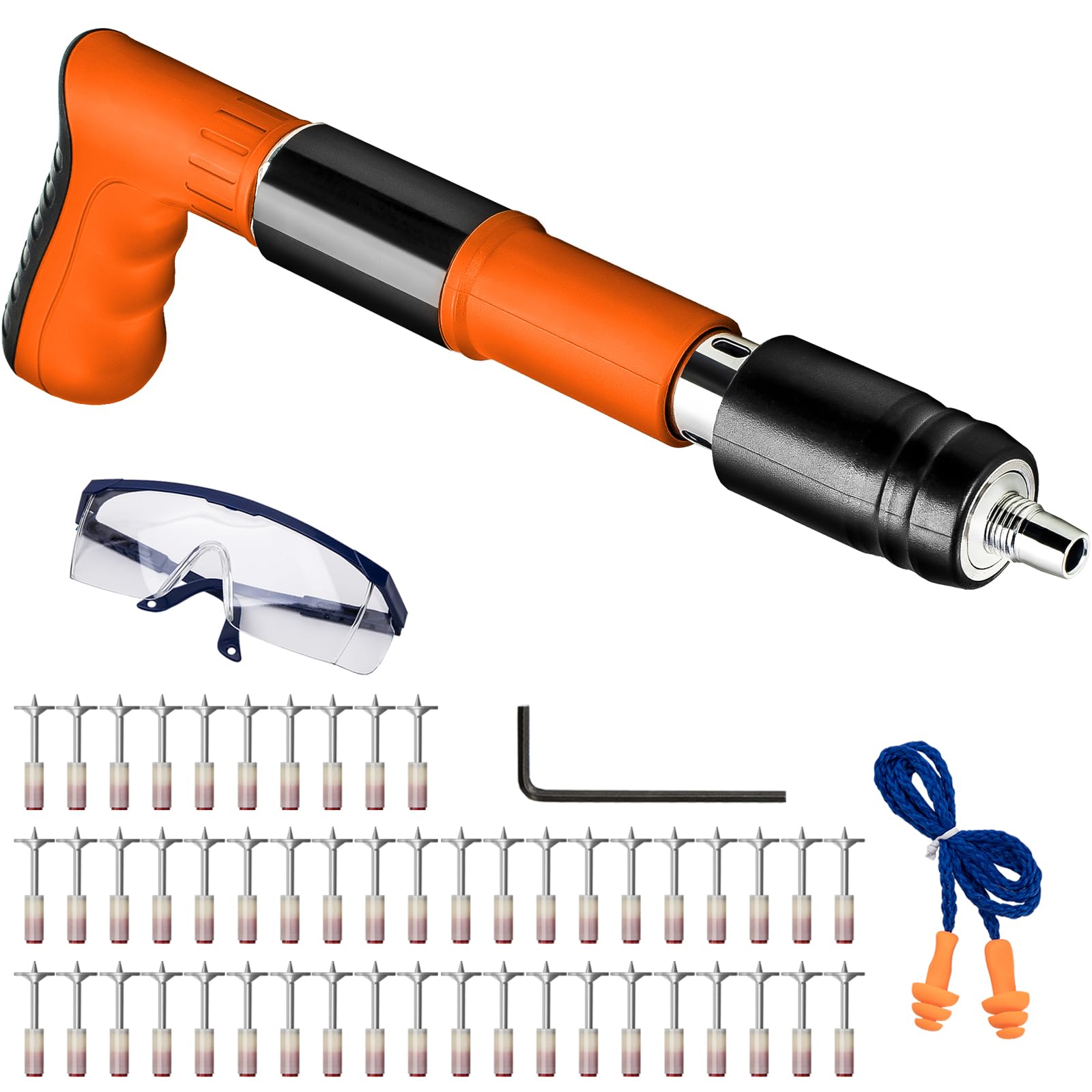 Concrete Nail Gun Kit with 50 Pcs Nails - Manual Wall Fastening Tool, 4 Gears Power Adjustable Steel Nail Shooter for Cement Walls, Wire Hider & Fixture Installation | Perfect for DIY Home Improvement, Construction Projects & Professional Contractors