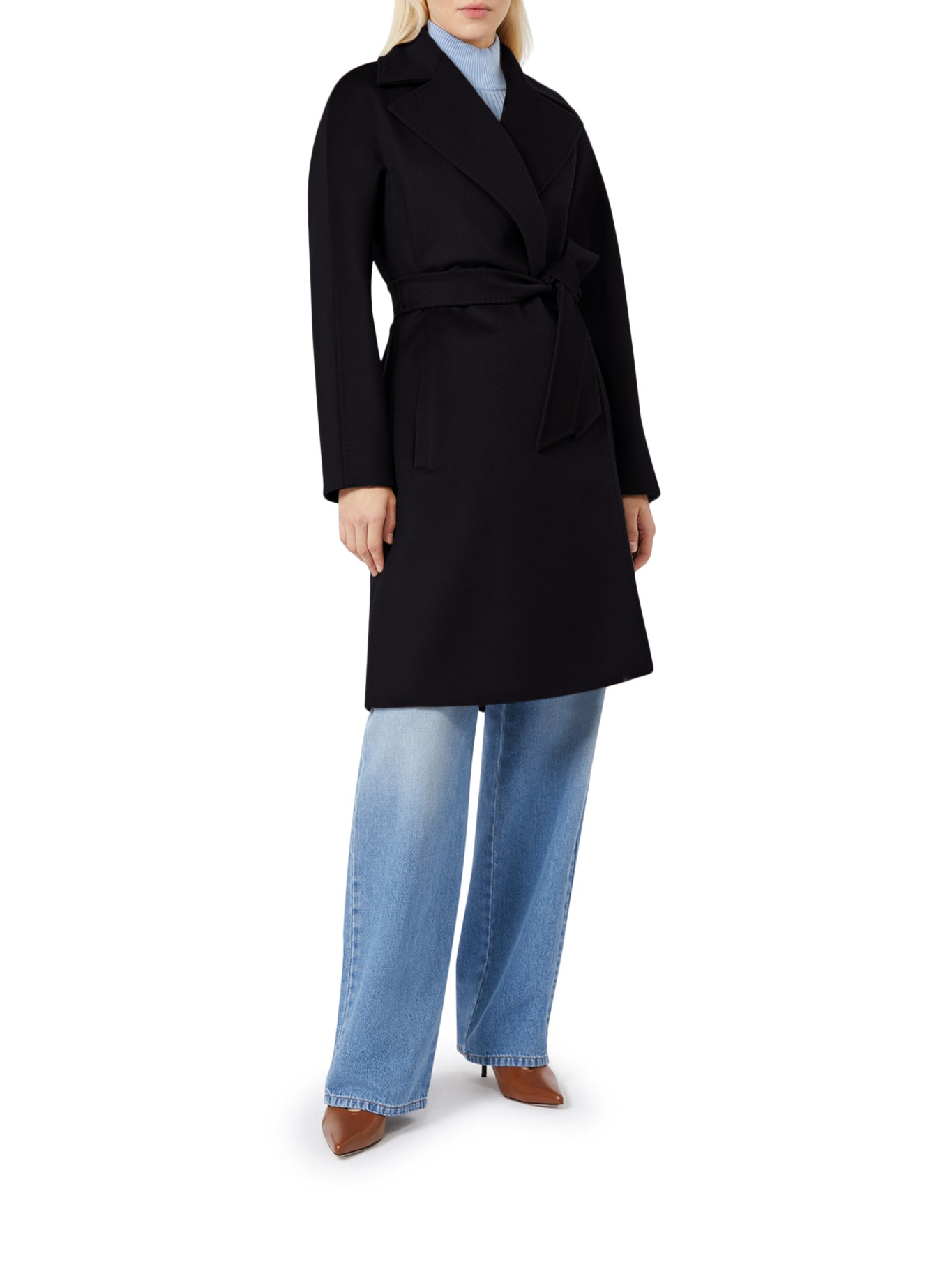 Max Mara Studio Dravenna Coat - Women's Black Wool Blend Trench Coat for Fall & Winter | Office Wear, Casual Outfits, and Formal Occasions