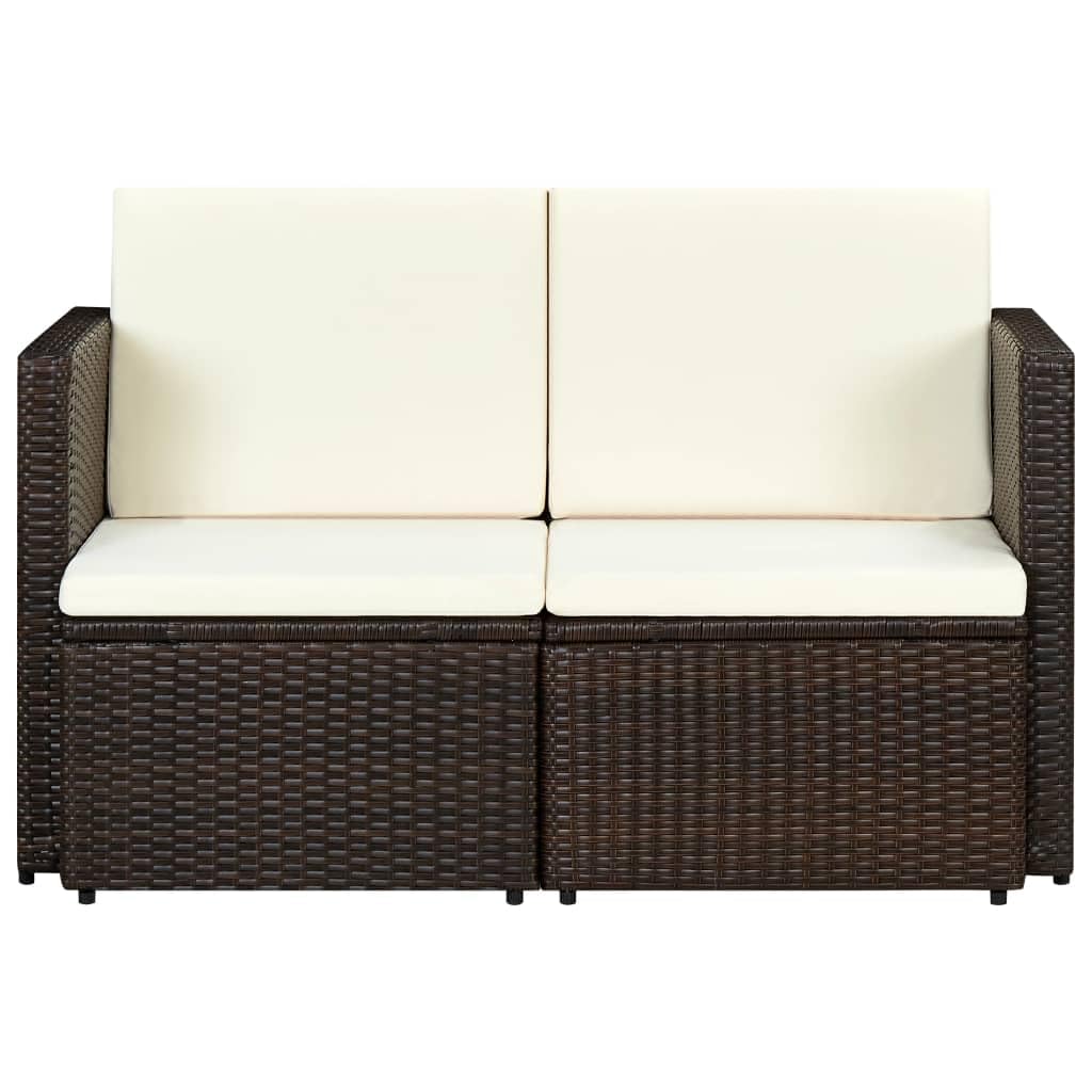 2 Seater Patio Sofa with Cushions - Brown Poly Rattan Outdoor Furniture Set (16.8g) - Perfect for Garden, Backyard, Poolside & Balcony Relaxation